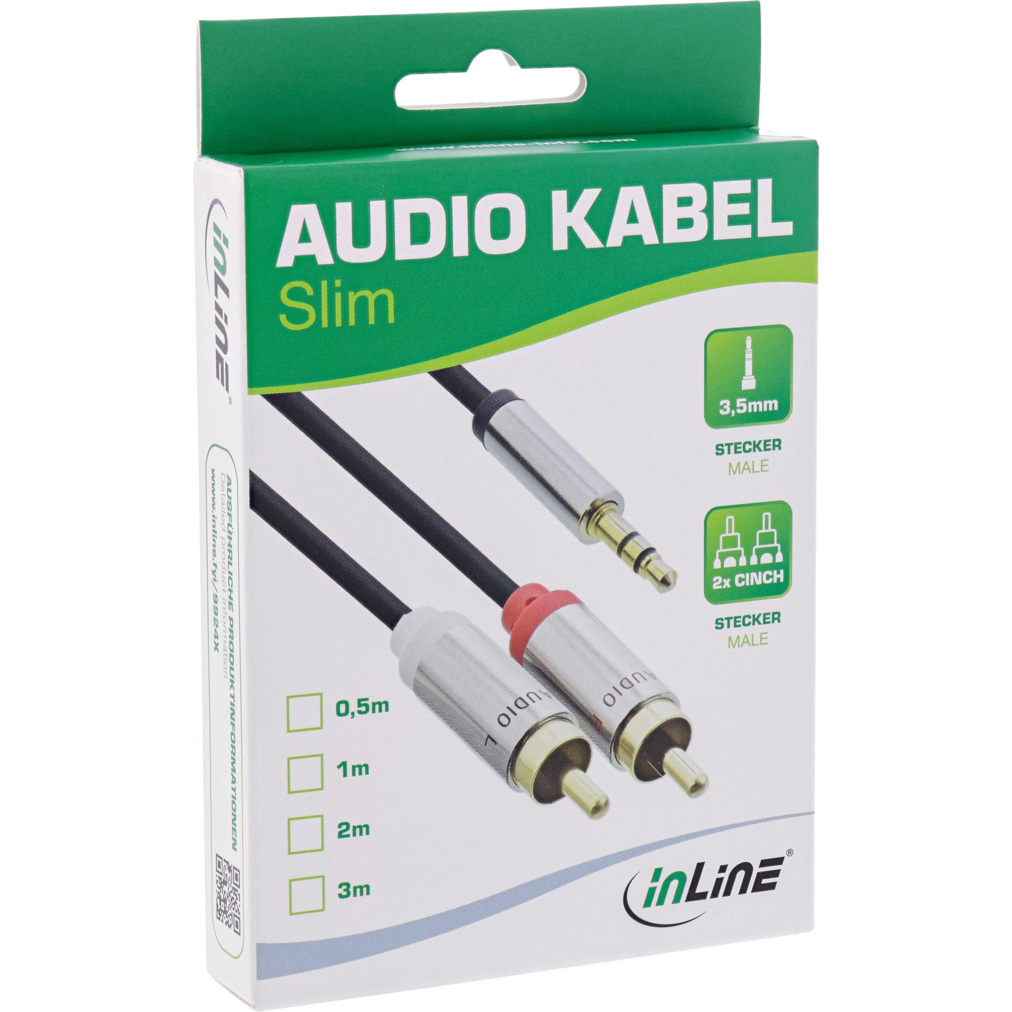 Inline - cavo audio - mini -phone stereo 3,5 mm (m) - rca -phono x 2 (m) - 50 cm - schermato - nero (99244)