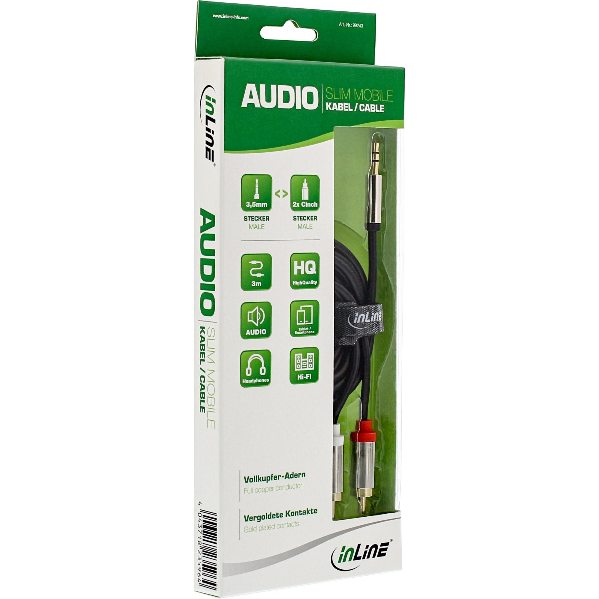 Inline - cavo audio - mini -phone stereo 3,5 mm (m) - rca -phono x 2 (m) - 5,0m - schermato - nero (99245)