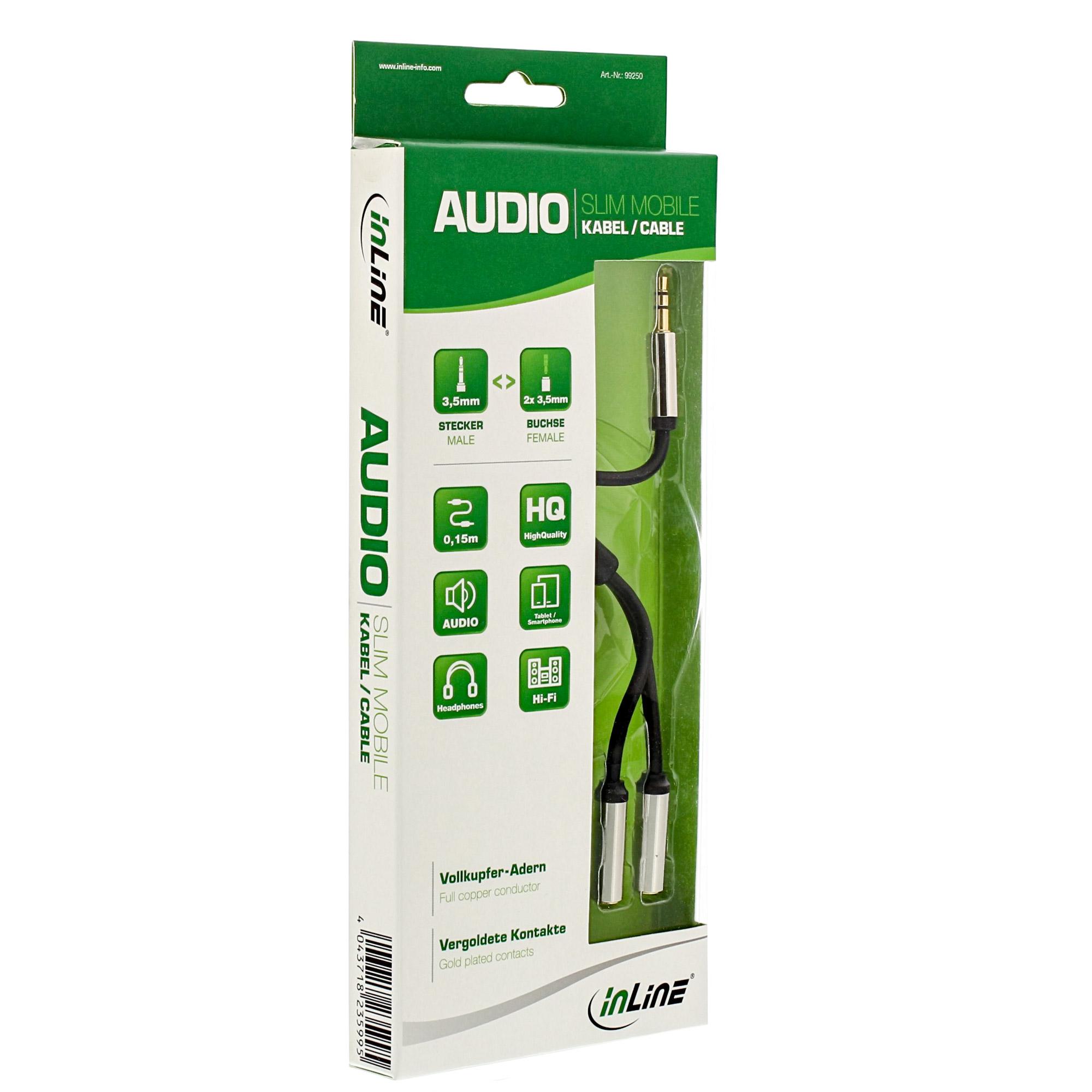 Inline - audio -splitter - mini -phone stereo 3,5 mm (m) - mini -phone stereo 3,5 mm (w) - 15 cm - nero (99250)