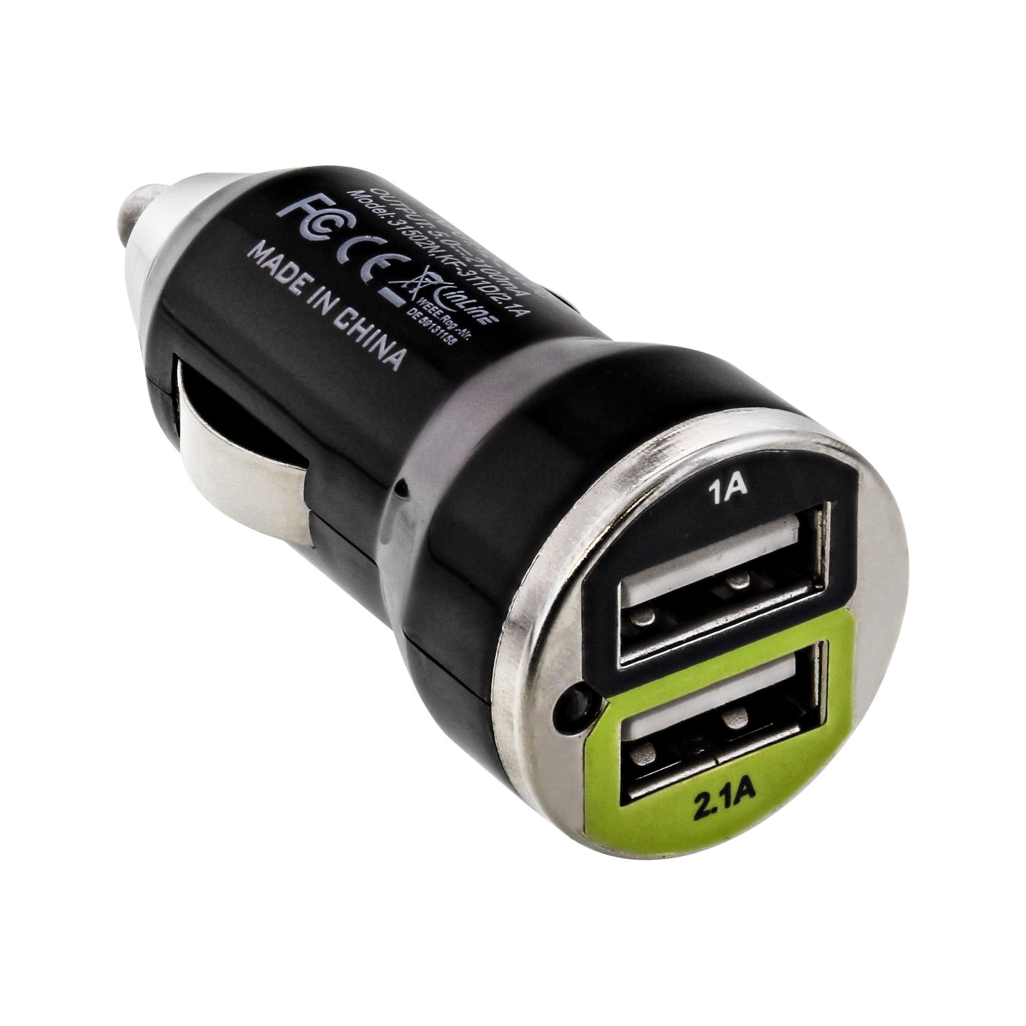 Set di ricarica per auto USB DUAL+ - adattatore di alimentazione, cavo da 1 m - da 12-24 V CC a 5 V CC-2,1 A