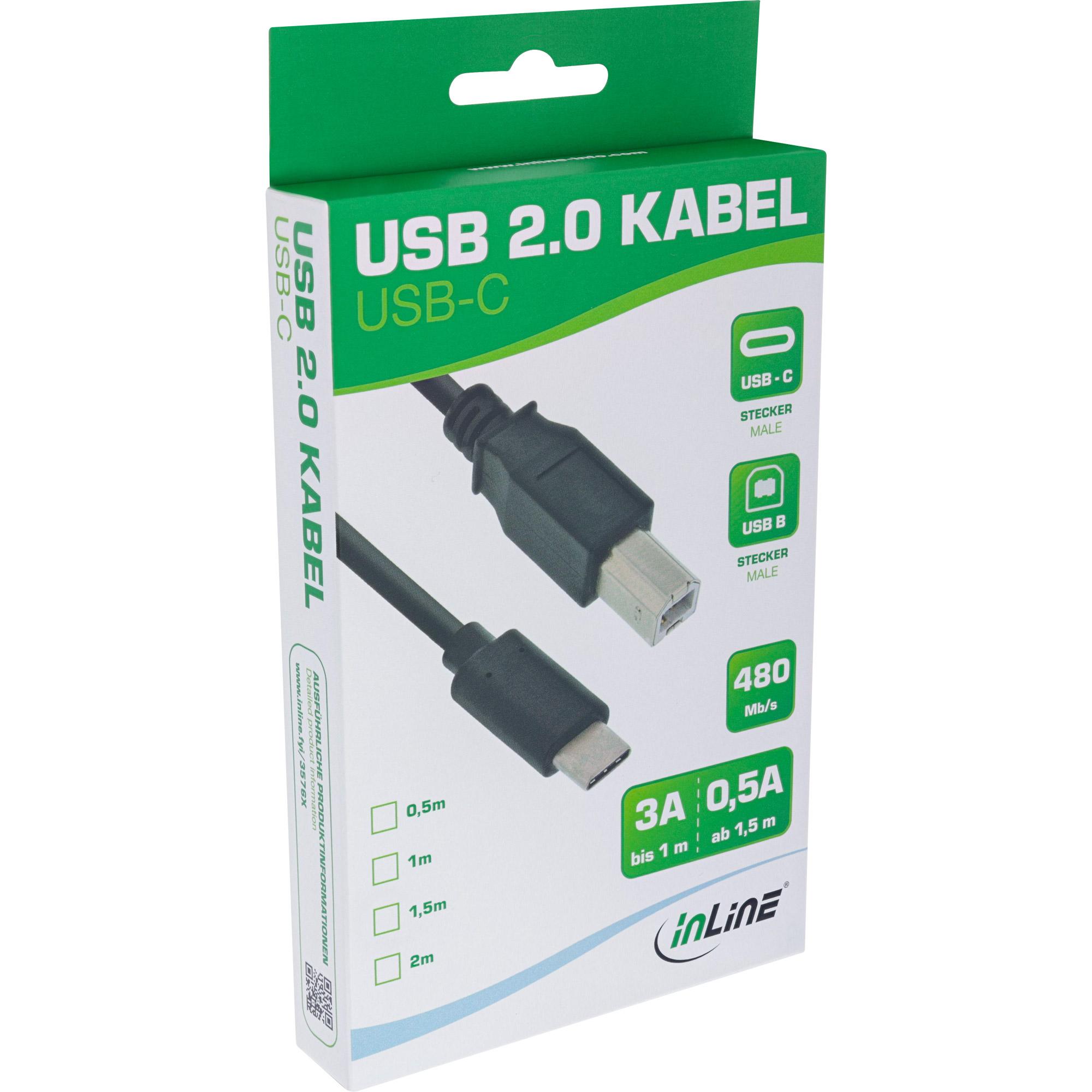 InLine Cavo USB 2.0 C maschio / B maschio nero USB Power 3A1m 05A5m 05m