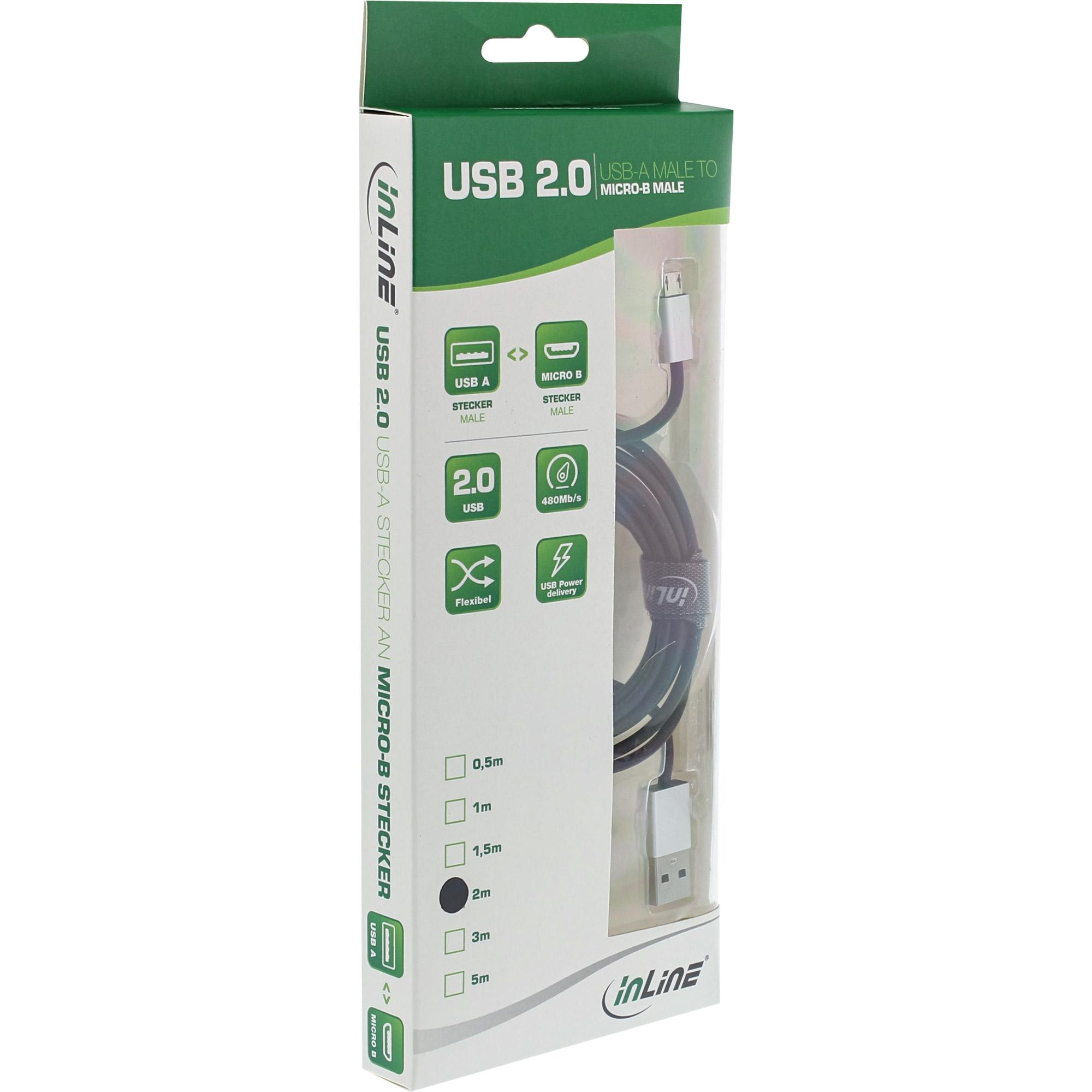 Cavo Micro-USB 2.0 - Da USB-A ST a Micro-B ST - nero-alluminio - flessibile - 3 m