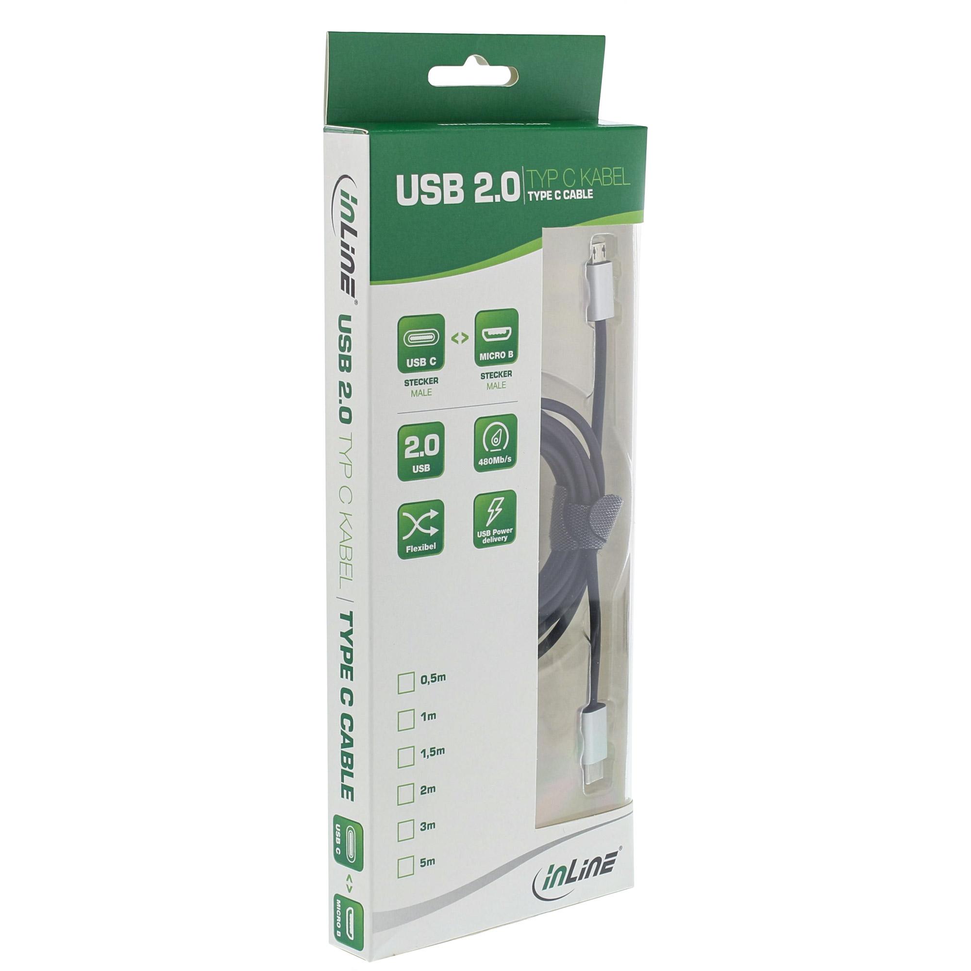 INLINE - Cavo USB - Da USB-C (M) a Micro-USB Tipo B (M) - USB 2.0 - 1,5 cm - Nero