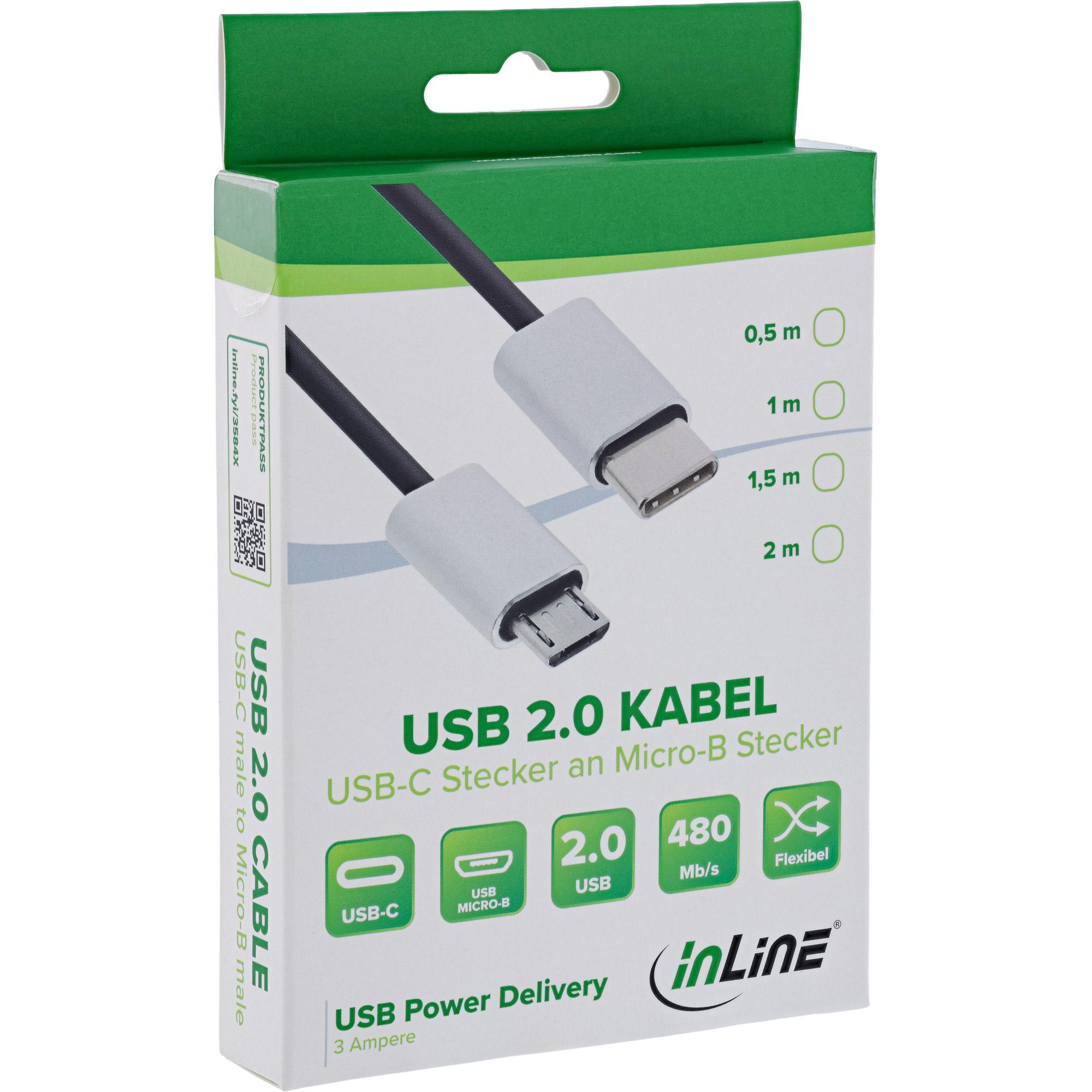 InLine - Cavo USB - Da USB-C (M) a Micro-USB Tipo B (M) - USB 2.0 - 2,4 A - 50 cm - nero (35846)