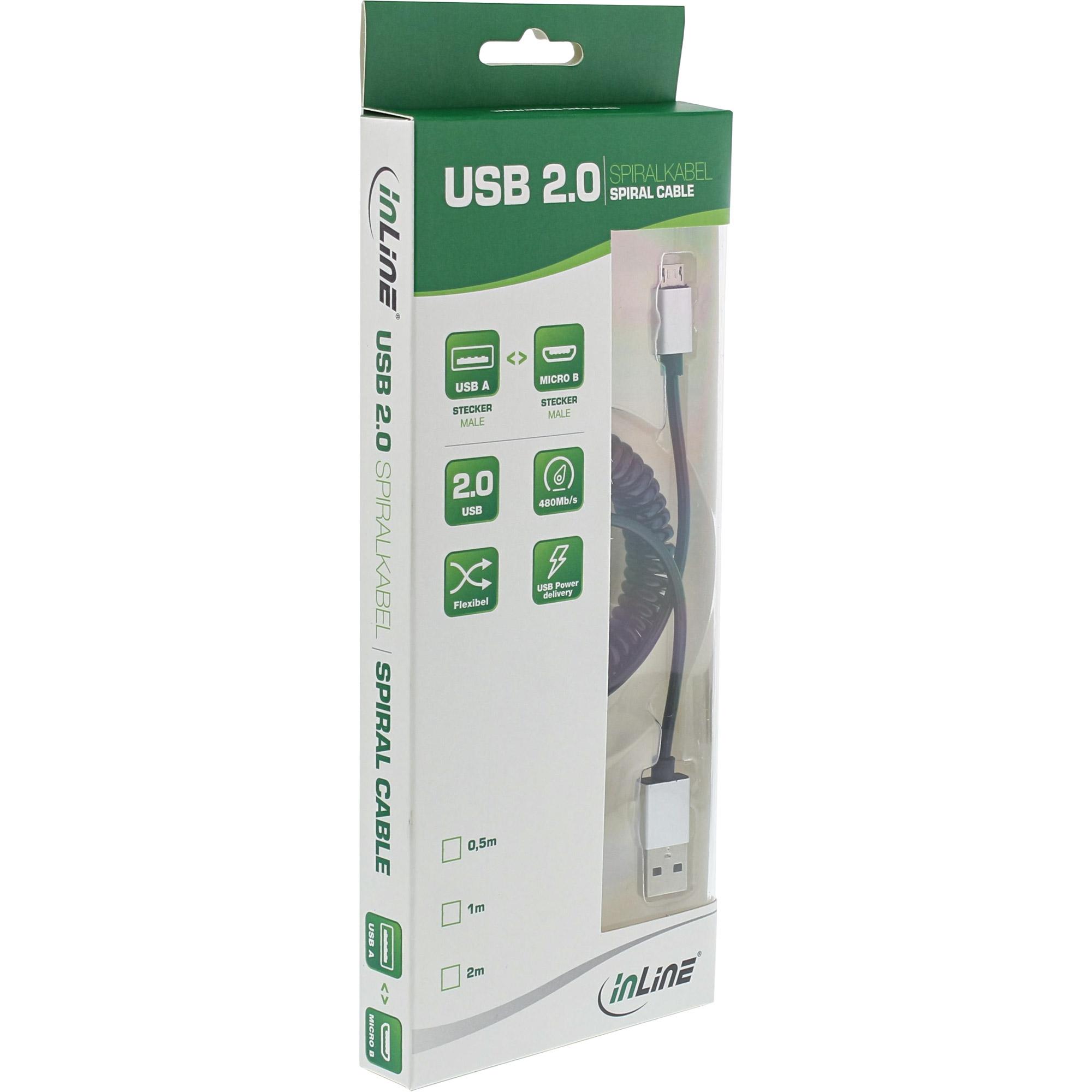 Cavo a spirale Micro-USB 2.0 - USB-A ST-Micro-B ST - nero-alluminio - flessibile - 3m