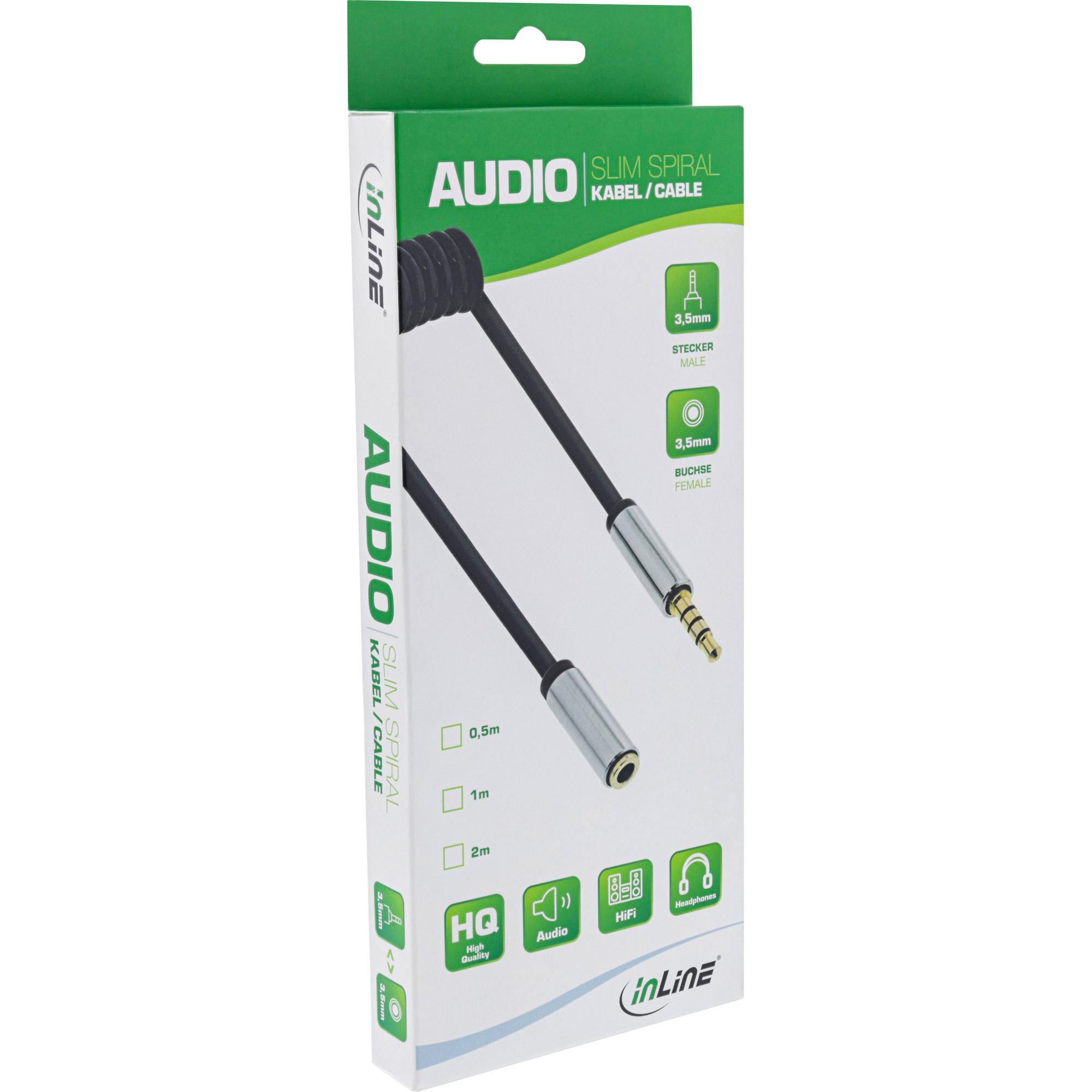 INLINE Slim - Cavo di prolunga audio - Minispina 4 pin maschio a minispina 4 pin femmina - 1 m - Nero - avvolto