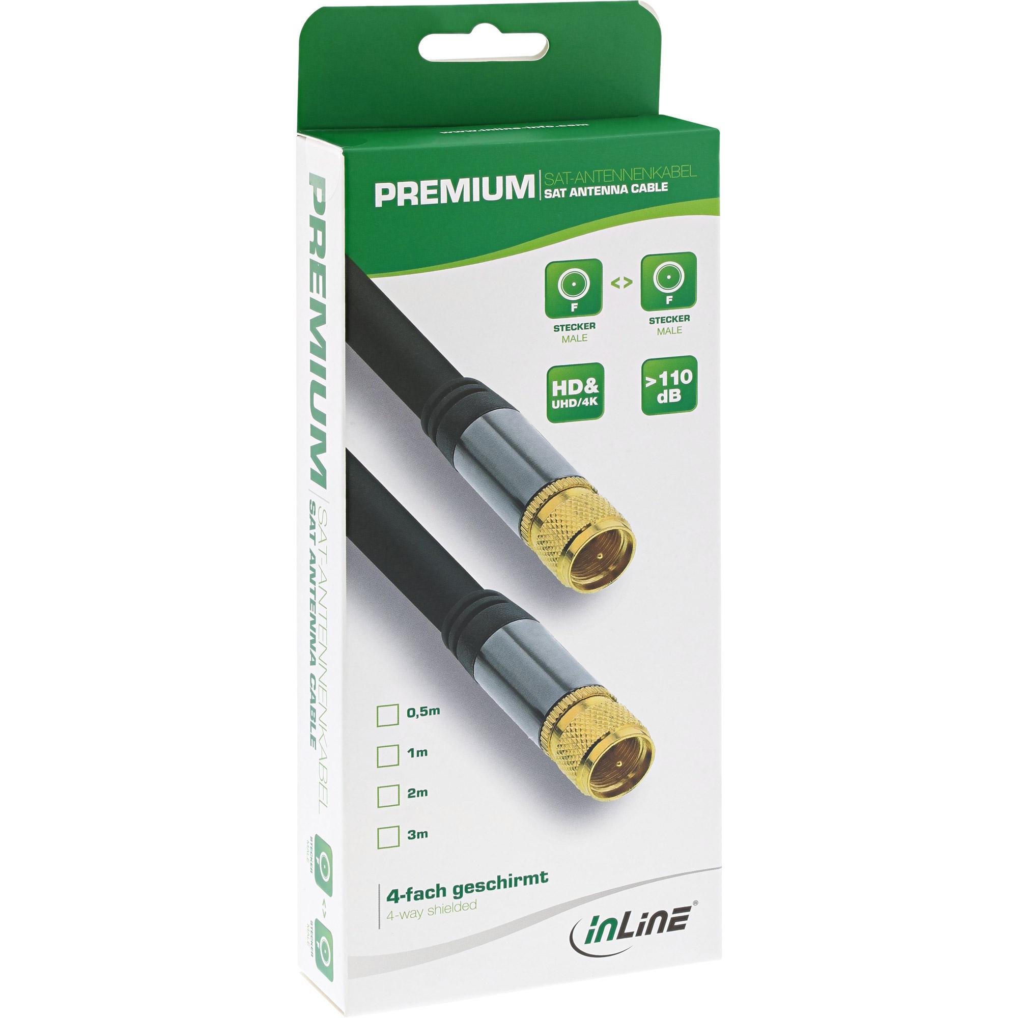 Cavo SAT Premium - 4x schermato - 2x connettore F - nero - 3 m