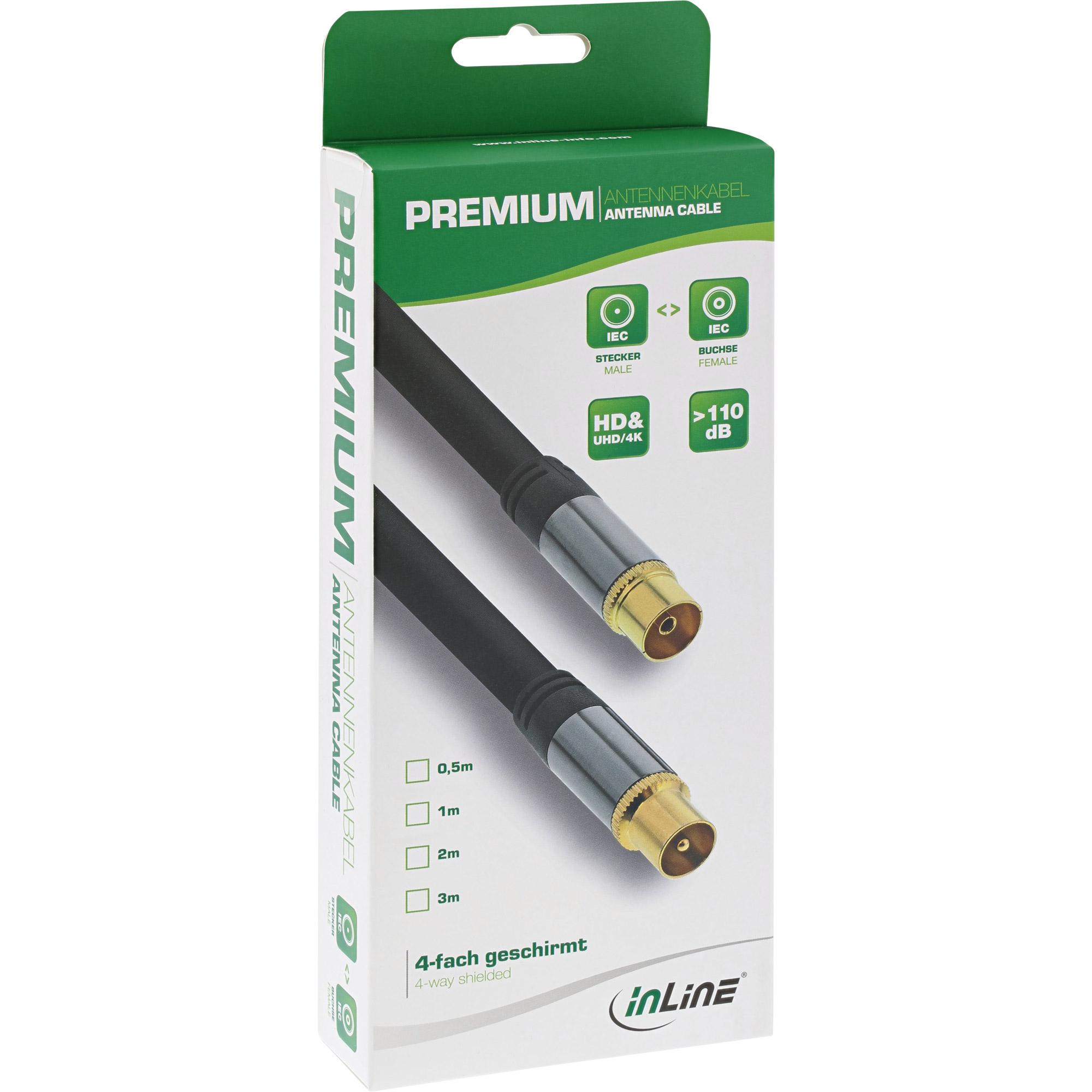 Cavo antenna Premium - 4x schermato - - nero - 10 m
