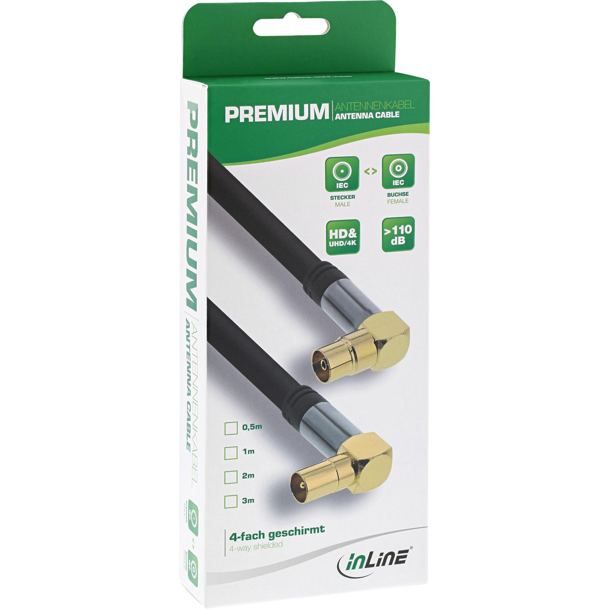 Cavo antenna angolato premium - 4x schermato - - nero - 10 m