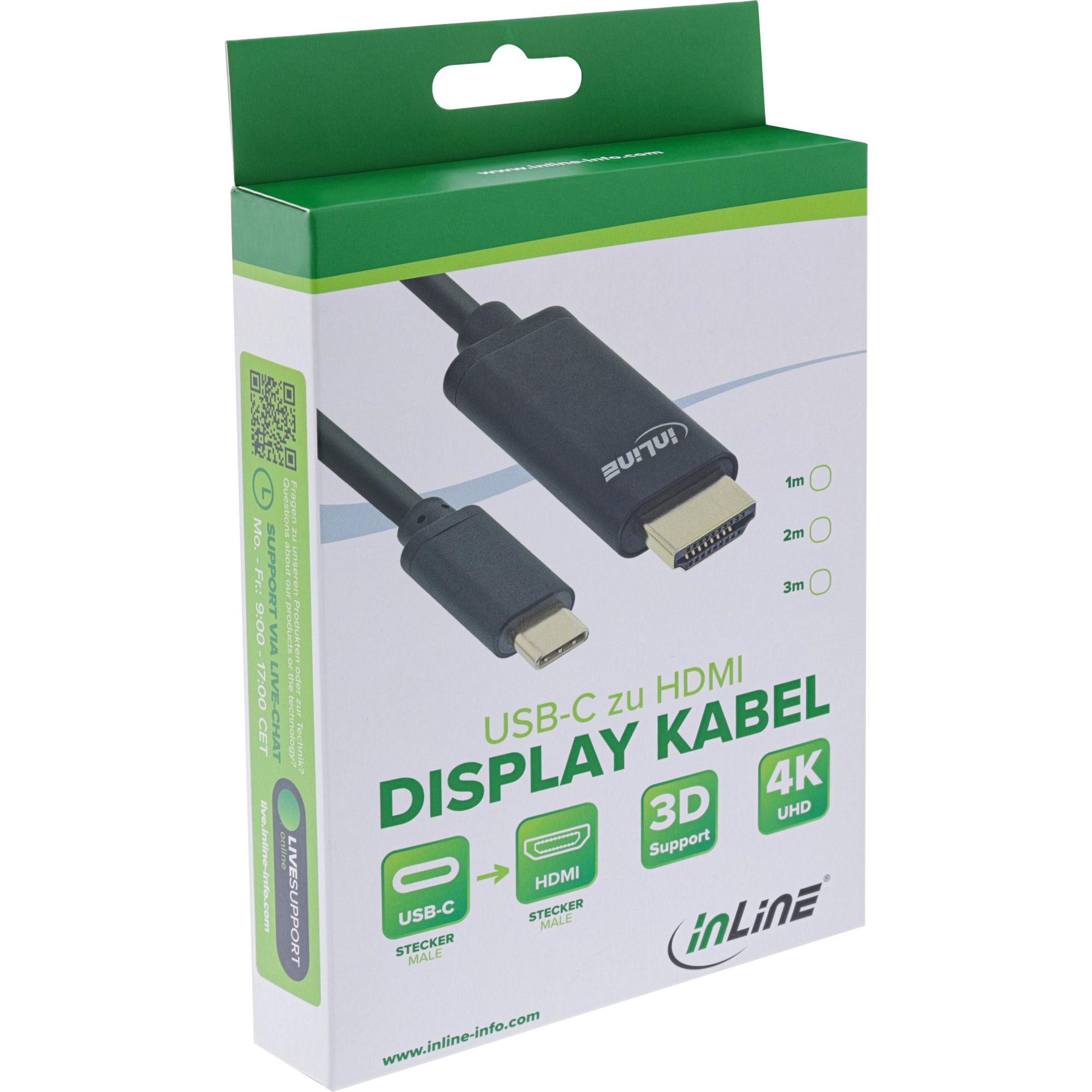 Inline - cavo video / audio - HDMI / USB - USB -C (M) a HDMI (M) - 1 M - Black - 4K Support