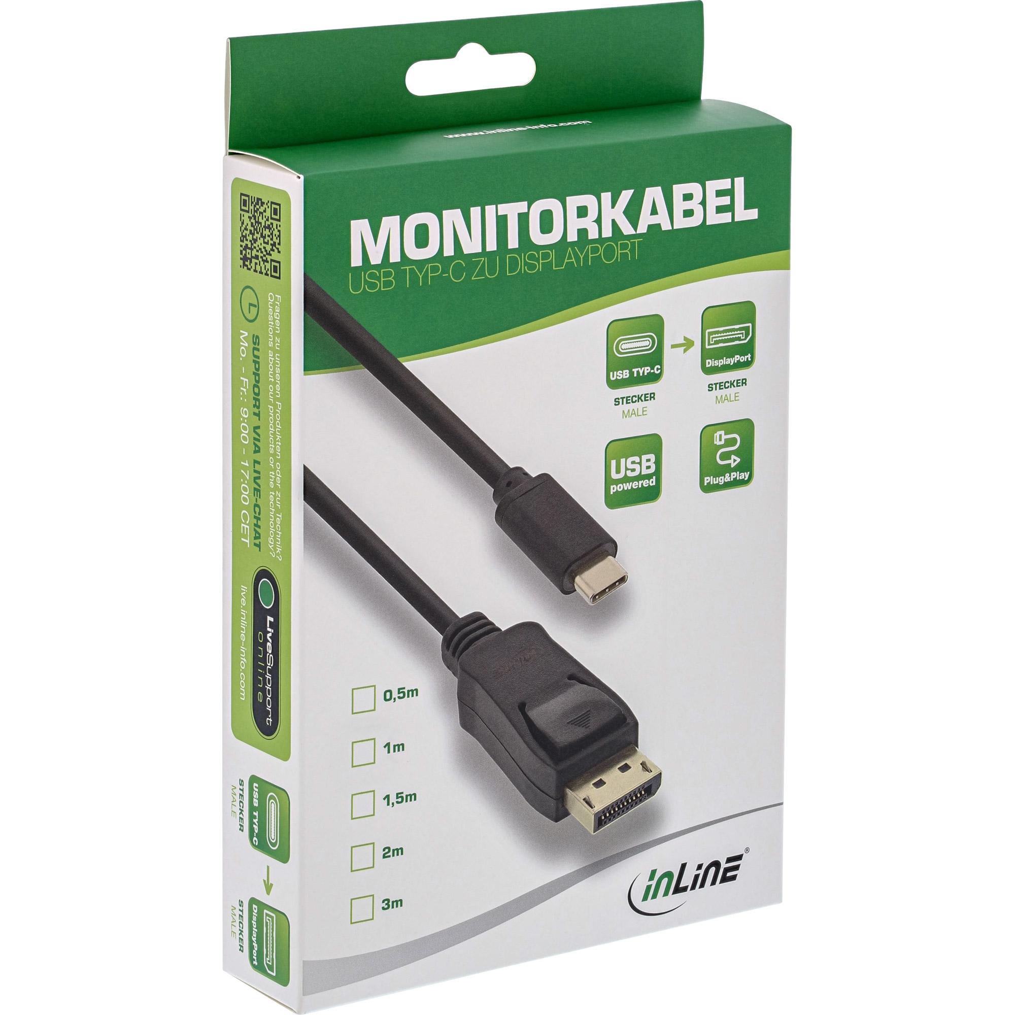 Inline - cavo USB / DisplayPort - USB -C (M) a DisplayPort (M) - USB 3.1 / Thunderbolt 3 / DisplayPort 1.2 - 1.0m - supporto 4K