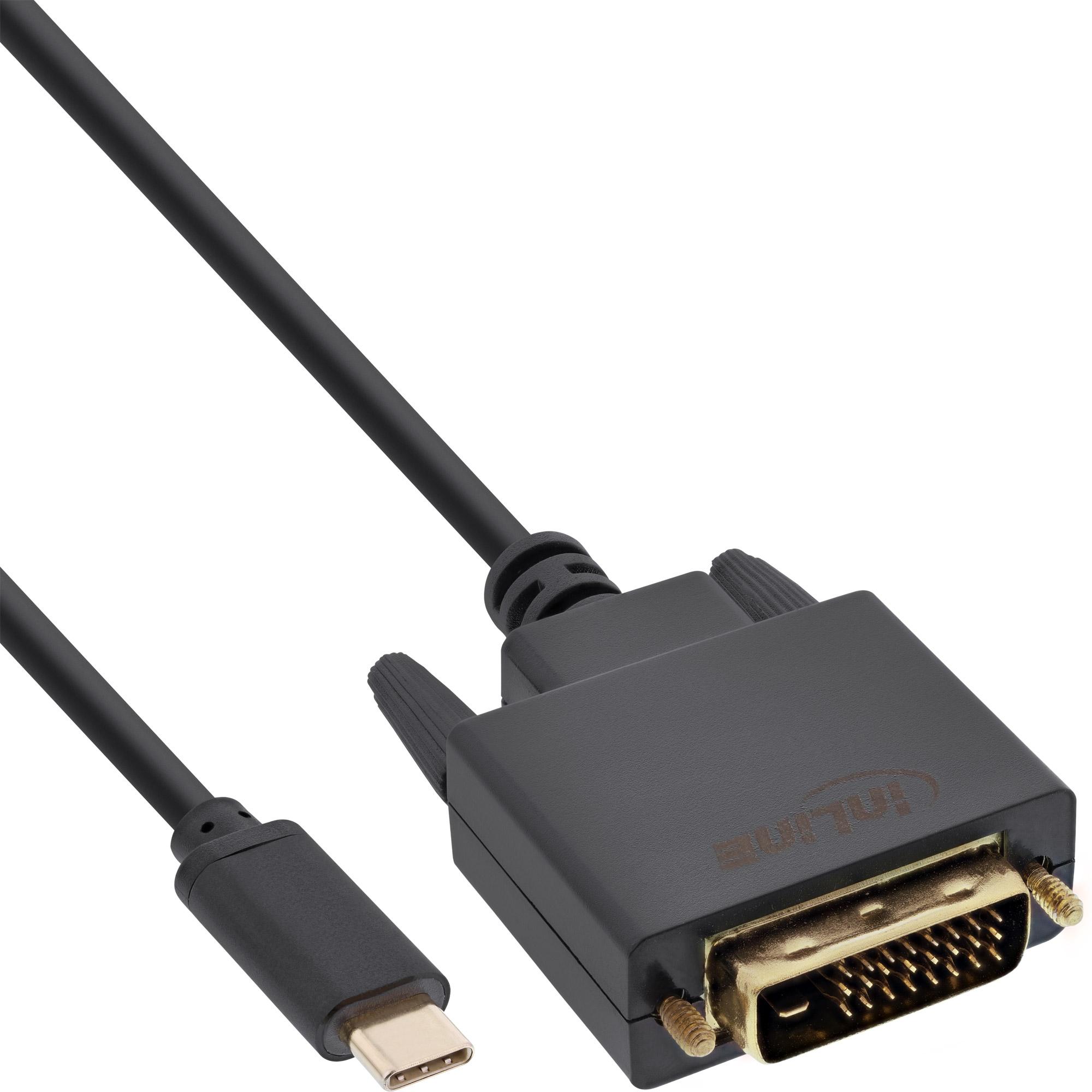 Inline - cavo video - USB -C (M) a DVI -D (M) - USB 3.1 Gen 1 / Thunderbolt 3 / DisplayPort 1.2 - 2,0m - 1080p Supporto - Nero