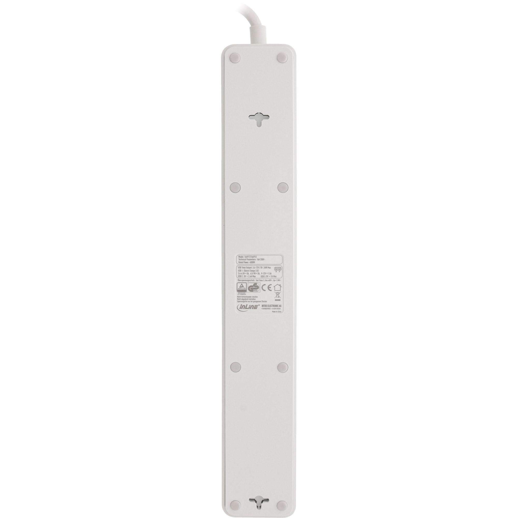 Multipresa InLine - CA 220-250 V - 4000 Watt - Porte di uscita: 5 (3 x USB tipo A, 5 x alimentazione tipo F)