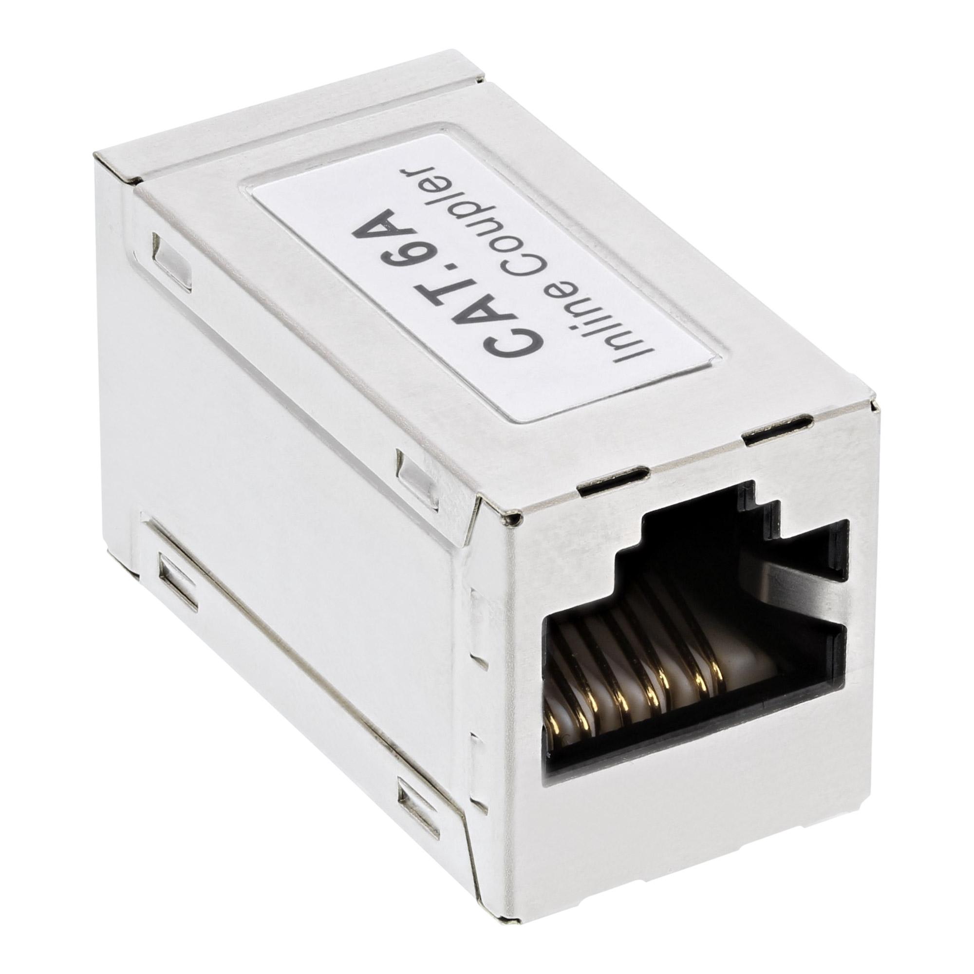 Accoppiatore cavo patch in metallo Cat.6A - 2x prese RJ45 - schermato