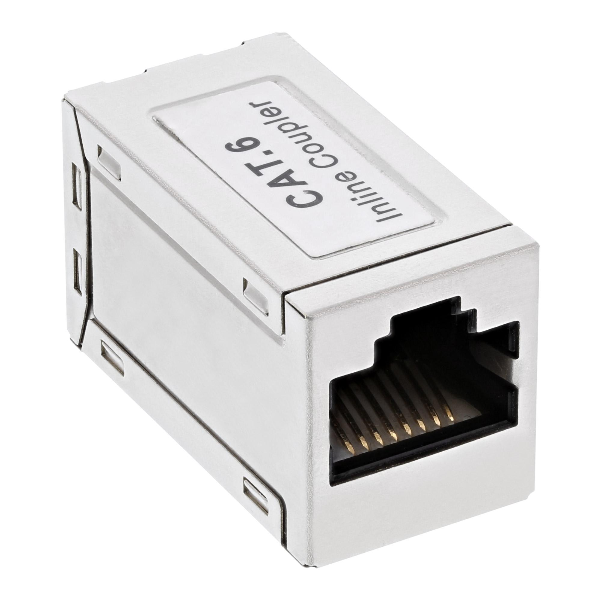 Accoppiatore cavo patch in metallo Cat.6 - 2x prese RJ45 - schermato