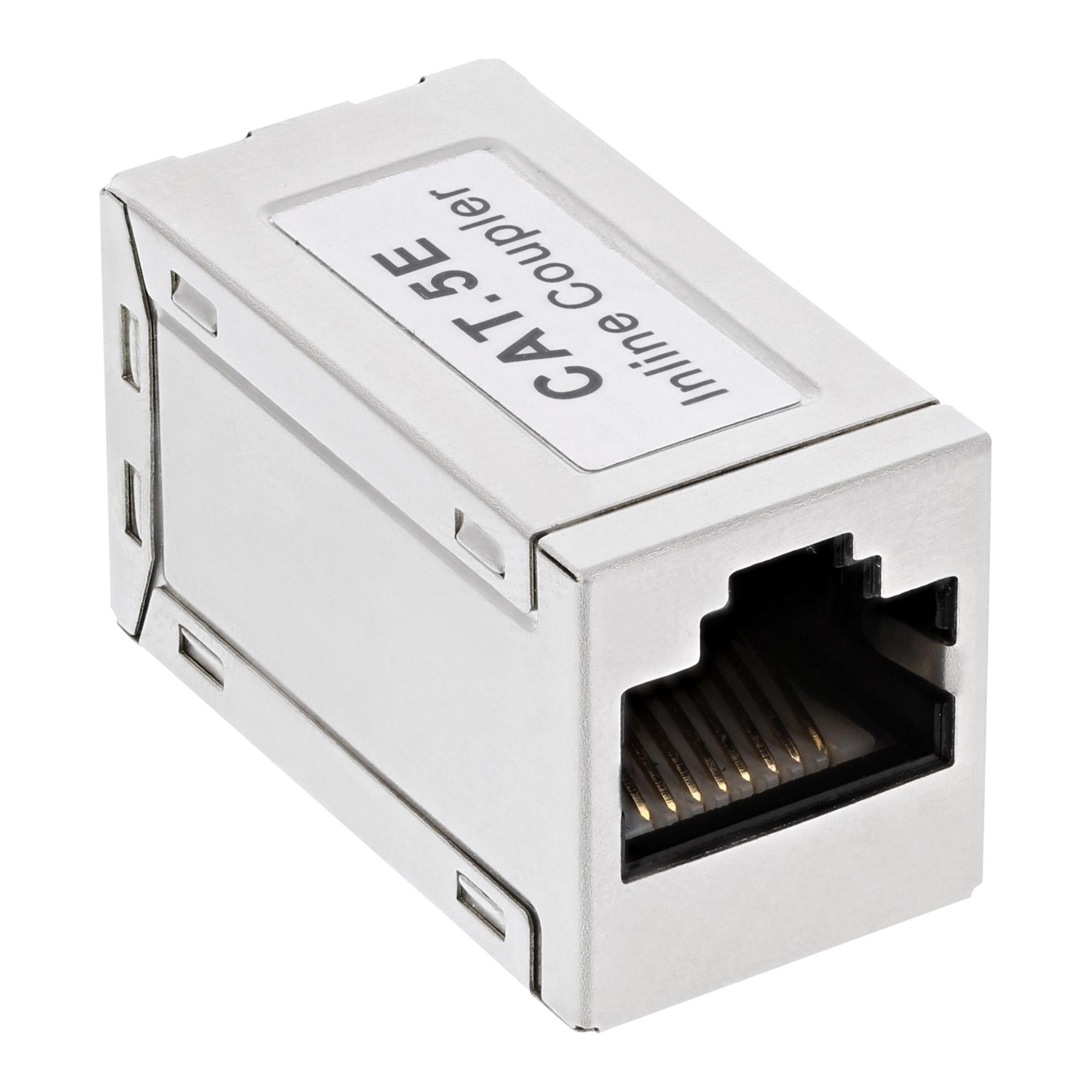 Accoppiatore cavo patch in metallo Cat.5e - 2x prese RJ45 - schermato