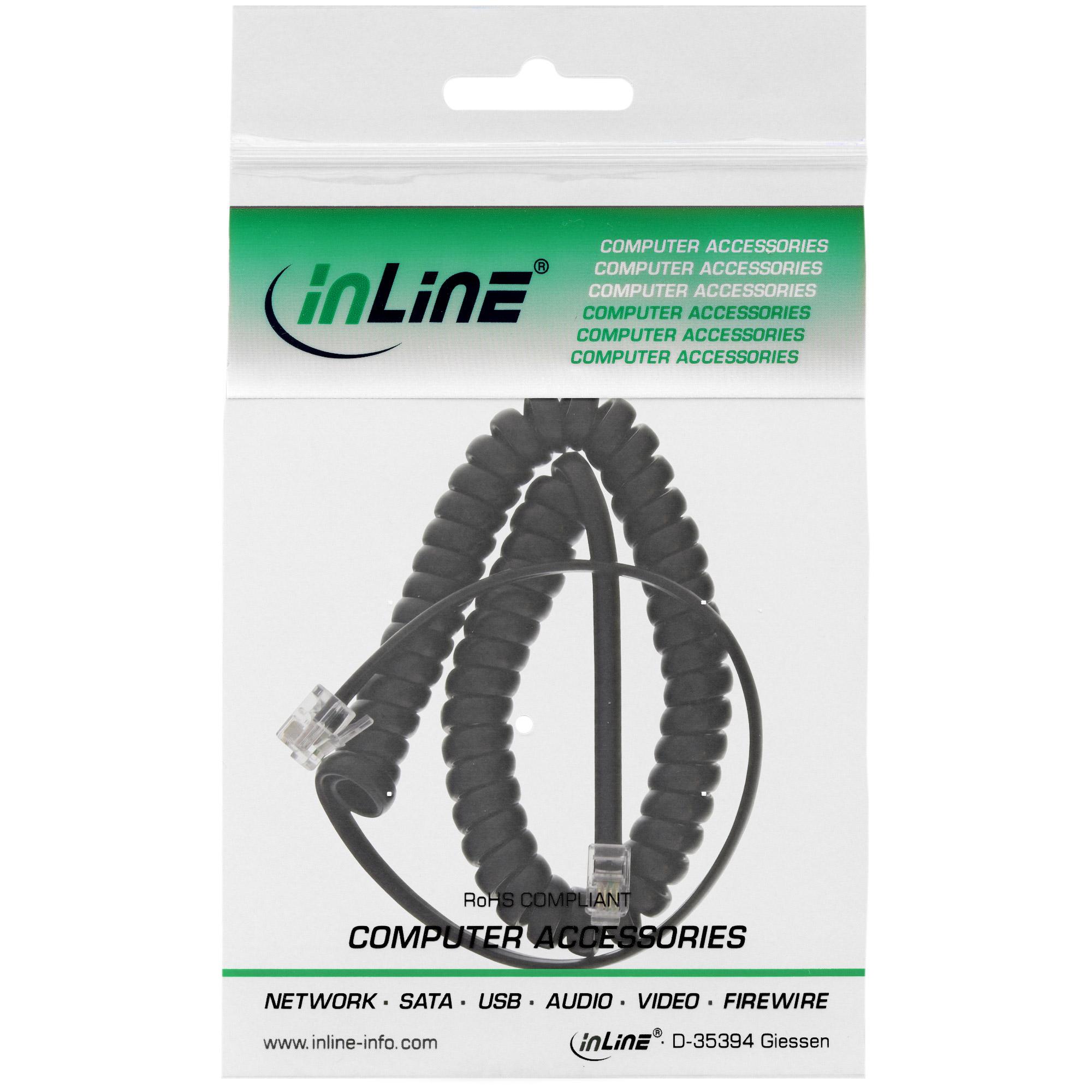 Cavo a spirale per auricolari - spina RJ10 - spina - nero - max. 4m