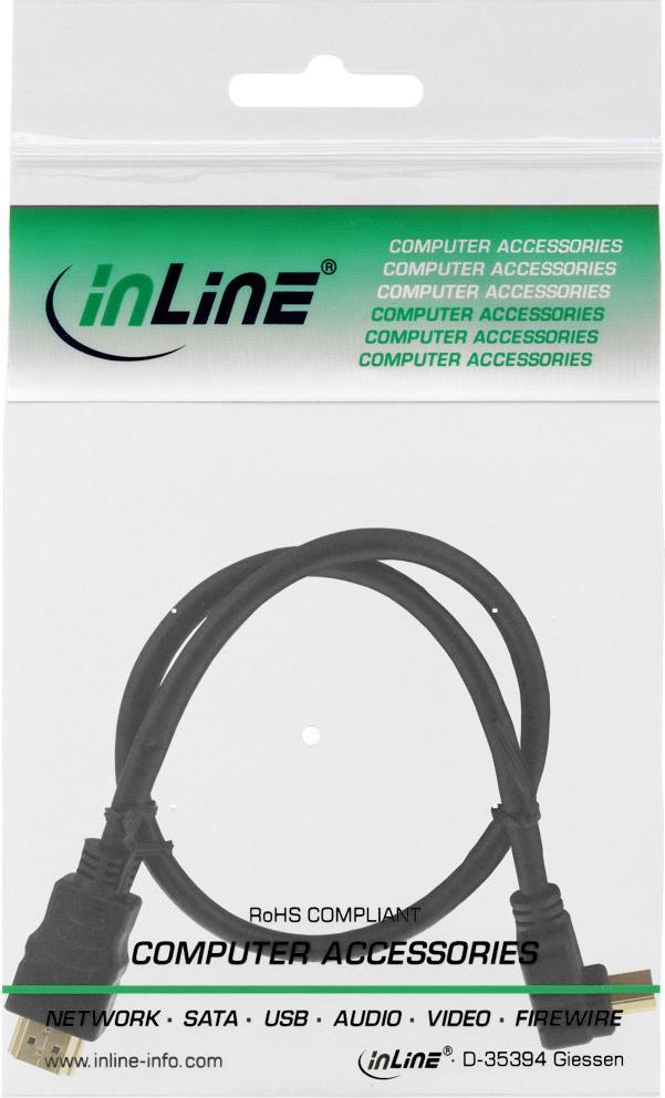 Cavo HDMI HS - angolato - con connettore Eth. - ST - ST - zincato cont. - nero - 0 -3m