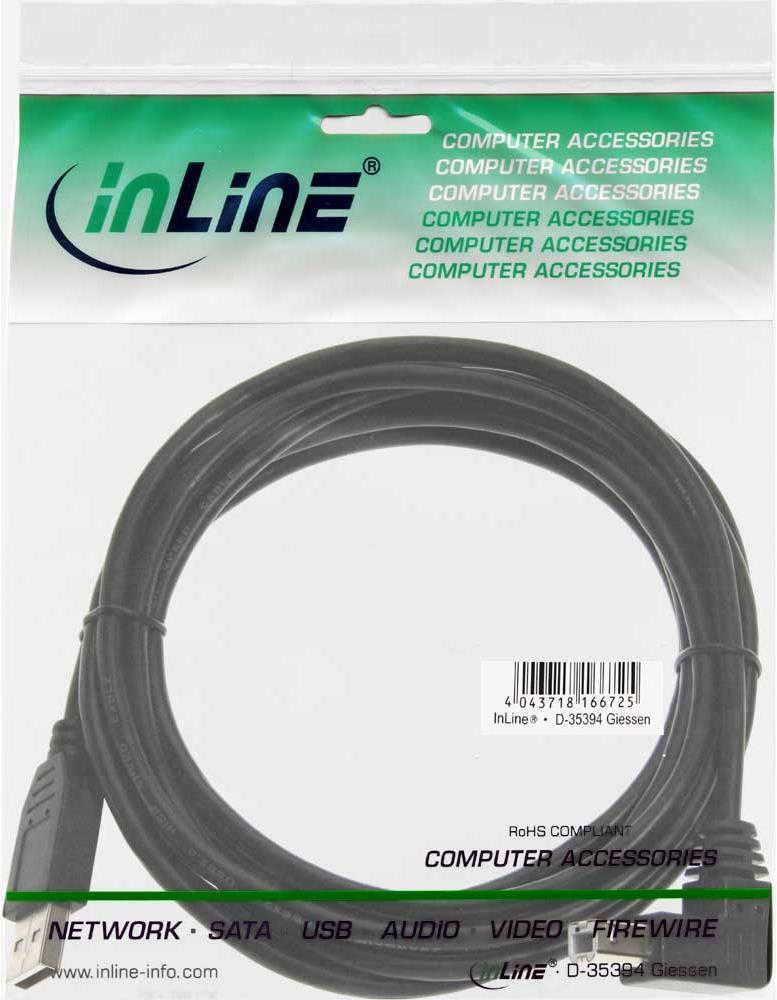 Cavo USB 2.0 - da A a B - angolato in basso - nero - 0,3 m