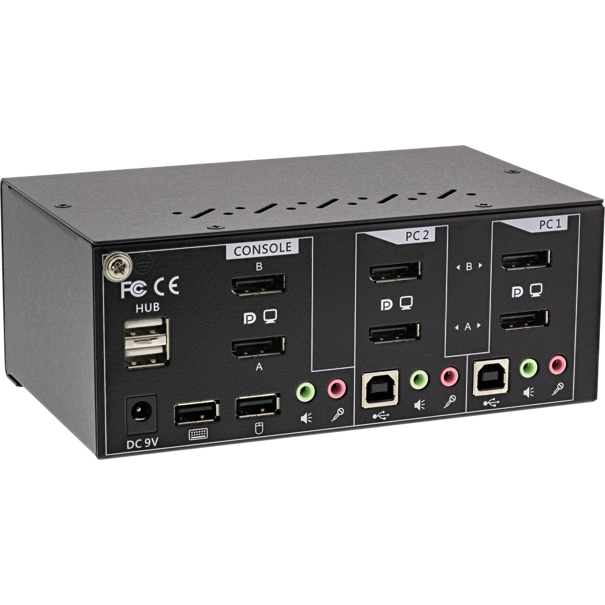 Switch desktop KVM - 2x - DisplayPort 1.2 per doppio monitor - 4K - USB 2.0 - Audio