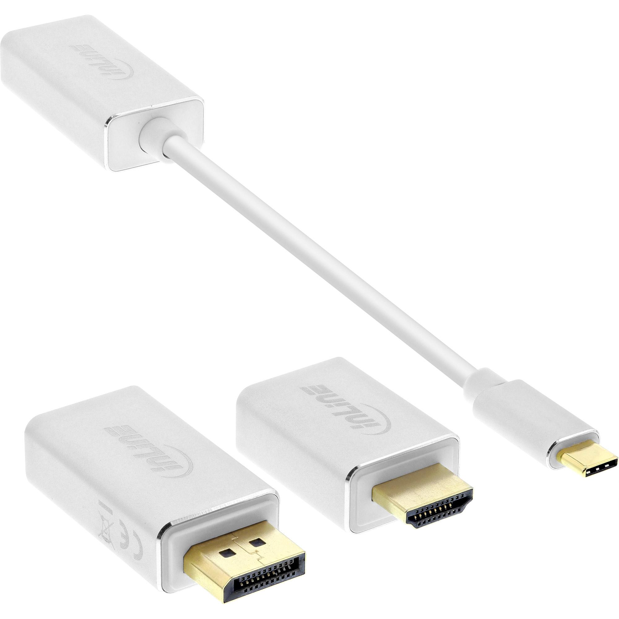 Set inline set 6 in 1-Video / Audio Adapter Kit-Displayport / HDMI / USB / VGA-Silver-4K Support (64109S)