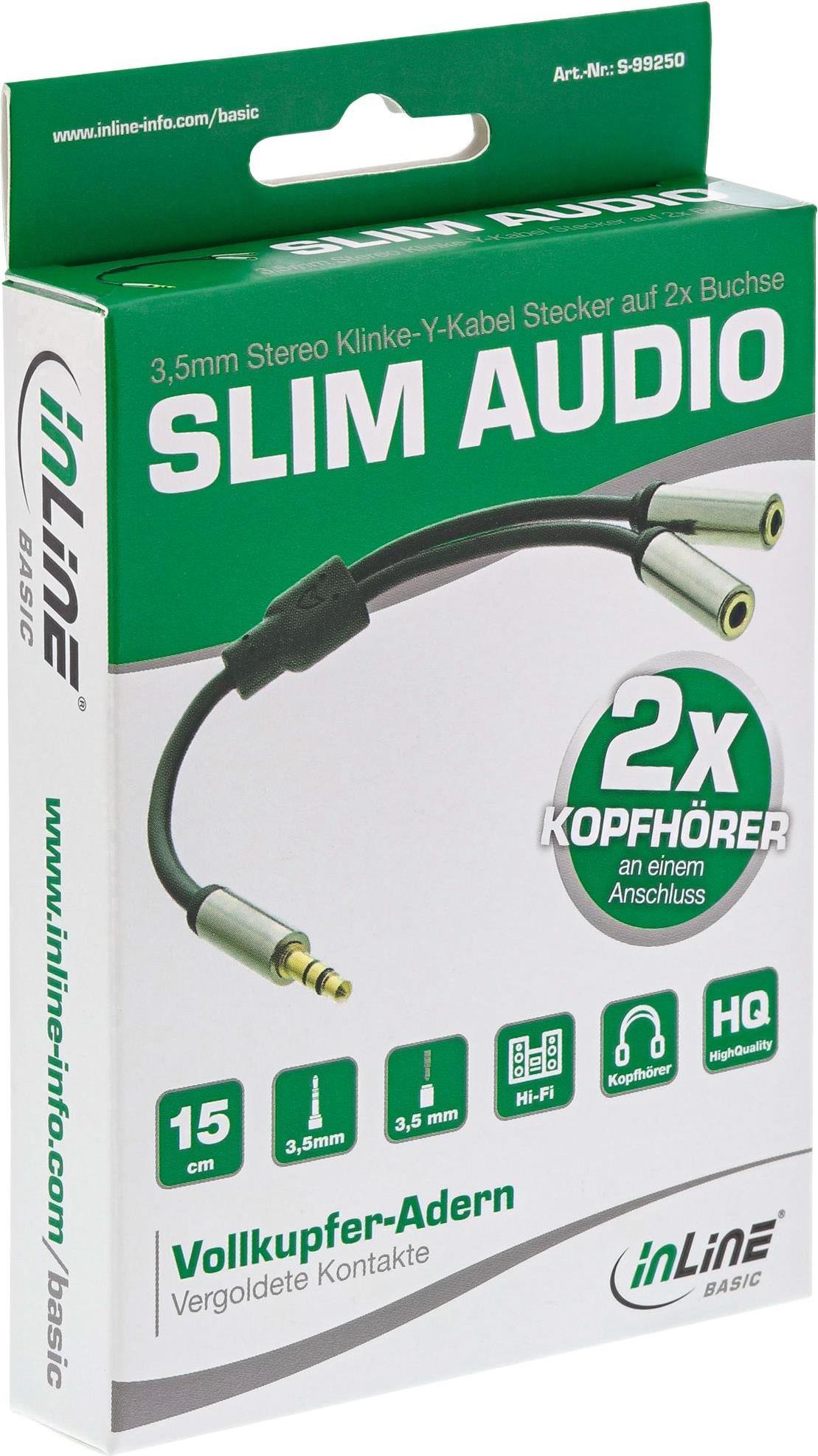 Cavo audio a Y sottile di base jack da 3,5 mm ST a 2x BU - 0,15 m