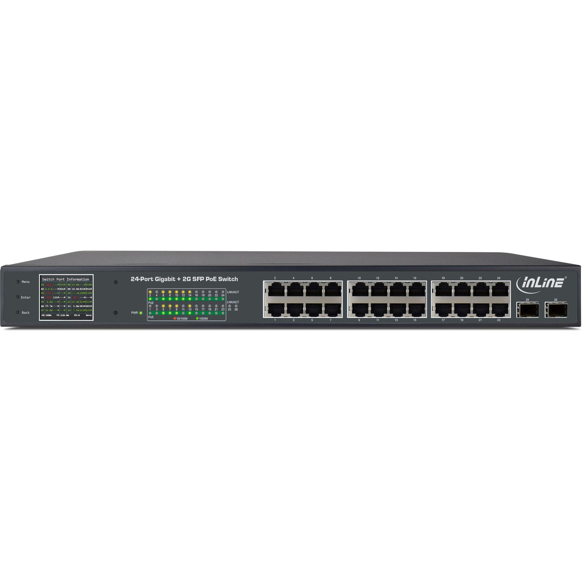 Inline 32324p - switch - non gestito - 24 x 10/100/1000 (POE+)+ 2 x gigabit SFP (uplink) - abbinato a rack - POE+ (32324p)