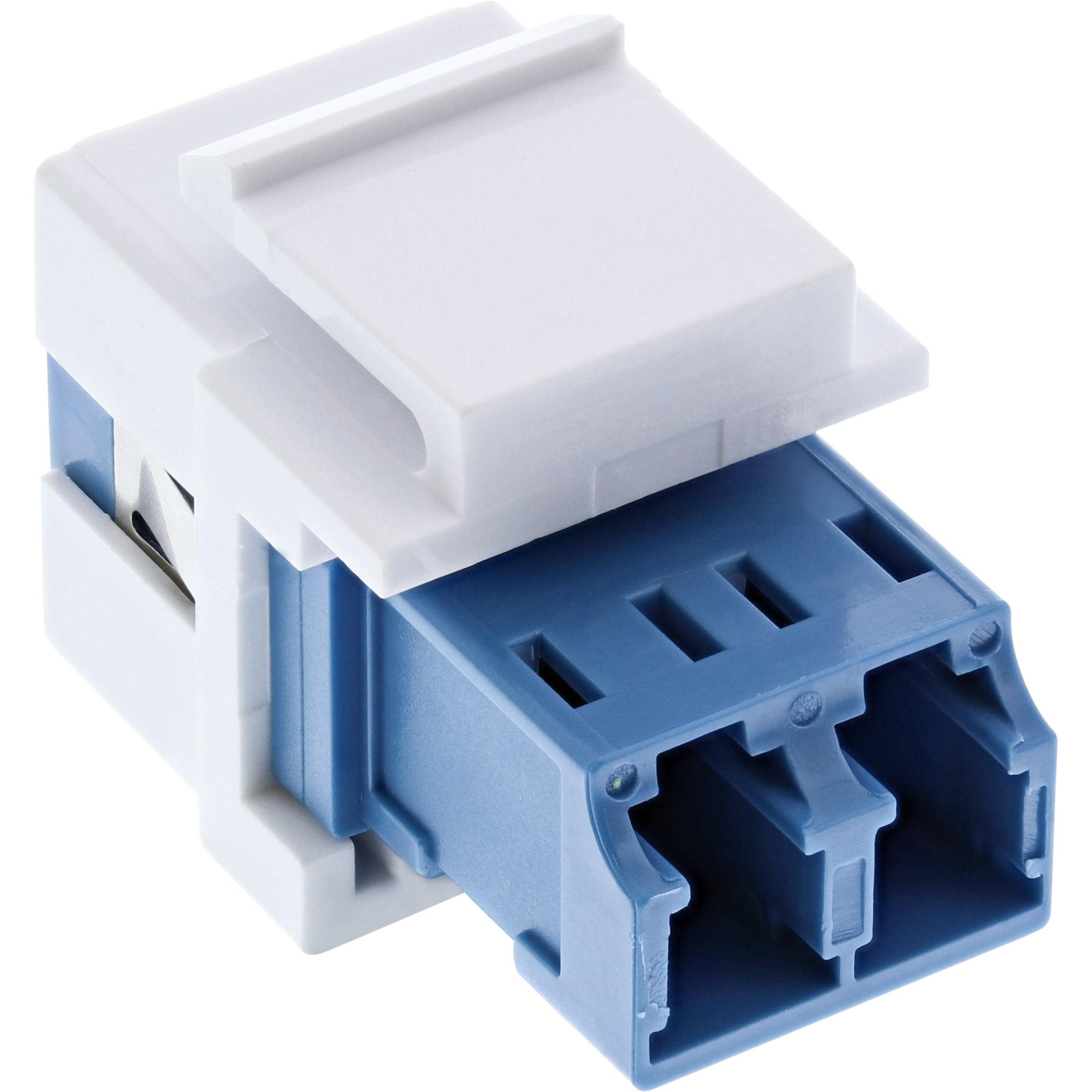 Accoppiatore keystone snap-in per fibra ottica bianco - duplex LC-LC - SM - blu - guaina in ceramica