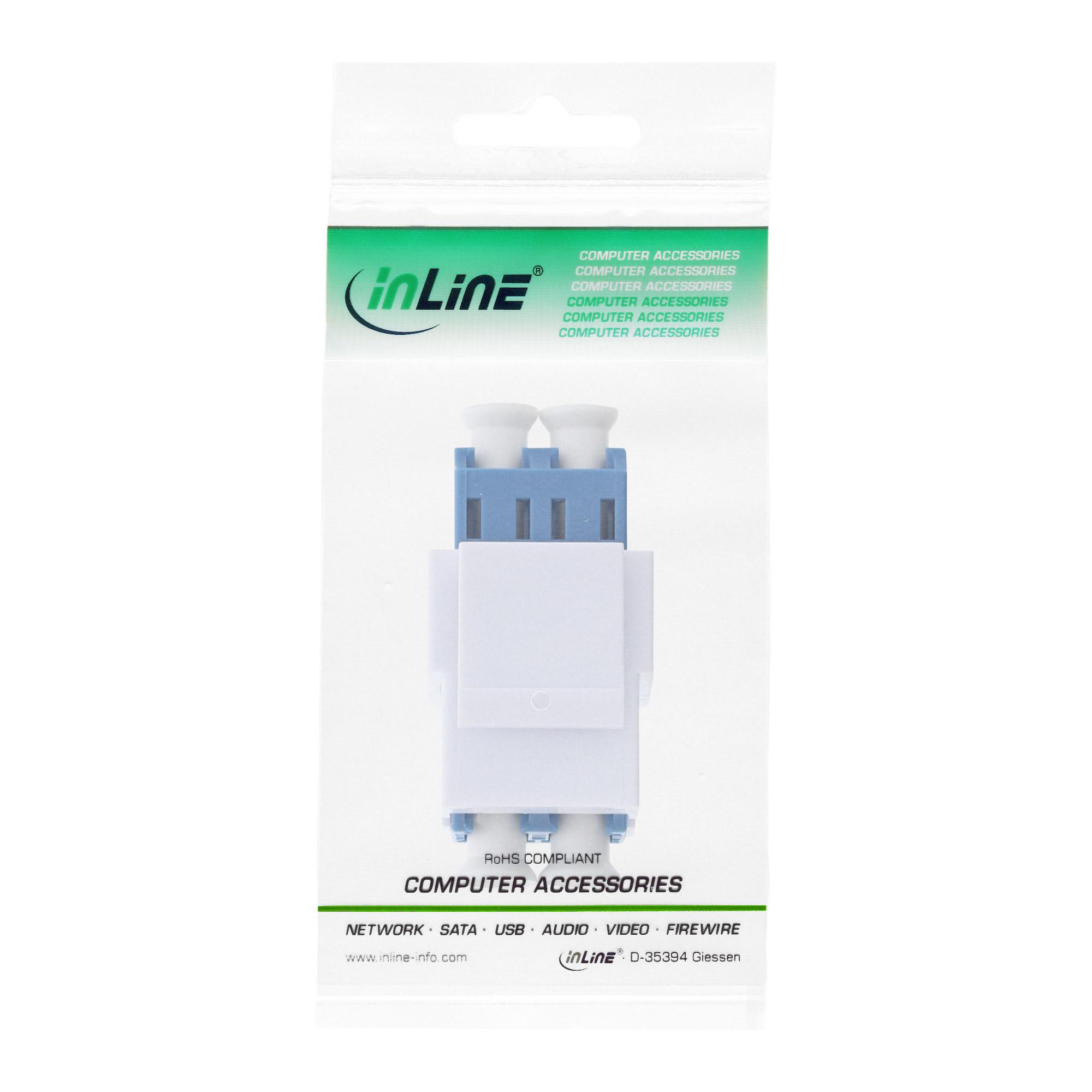 Accoppiatore keystone snap-in per fibra ottica bianco - duplex LC-LC - SM - blu - guaina in ceramica
