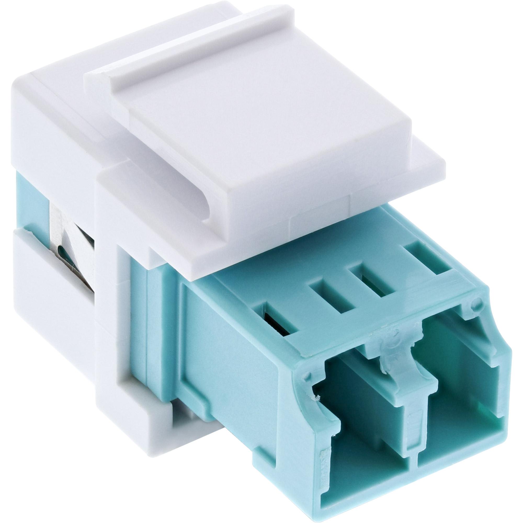 Accoppiatore keystone snap-in per fibra ottica bianco - duplex LC-LC - multimodale - turchese