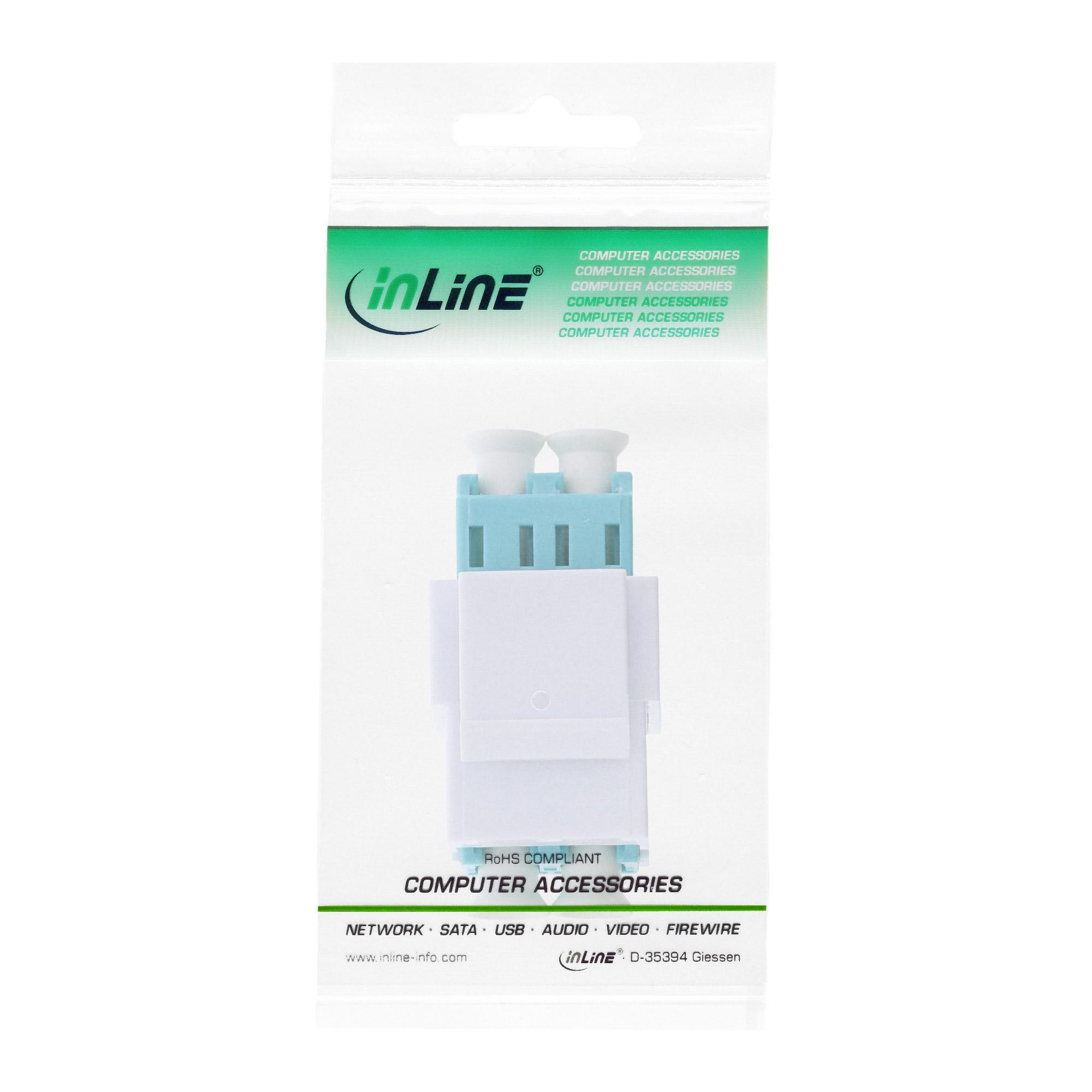 Accoppiatore keystone snap-in per fibra ottica bianco - duplex LC-LC - multimodale - turchese