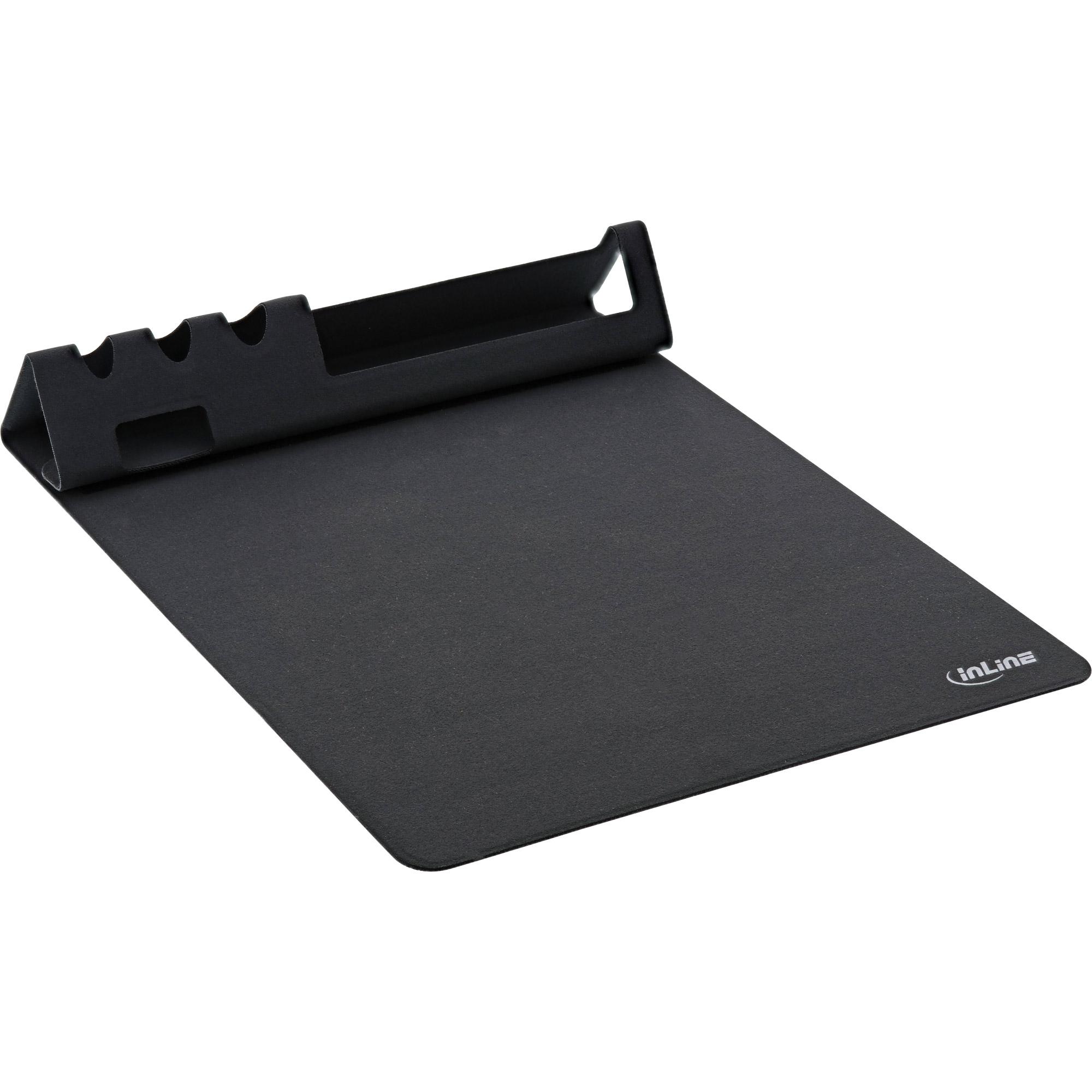 InLine Tappetino per mouse con supporto smartphone e portapenne, nero