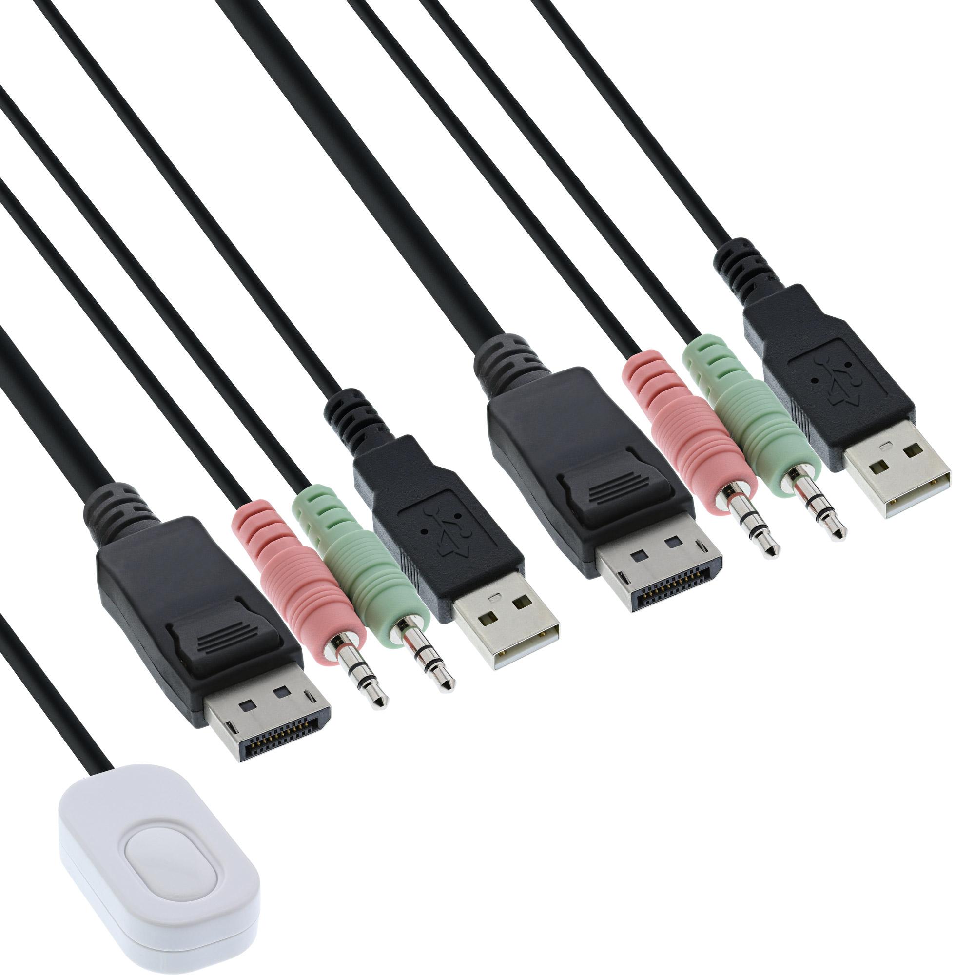 Switch KVM - 2 vie - Displayport 1.2 - 4K - USB - con audio - cavo integrato