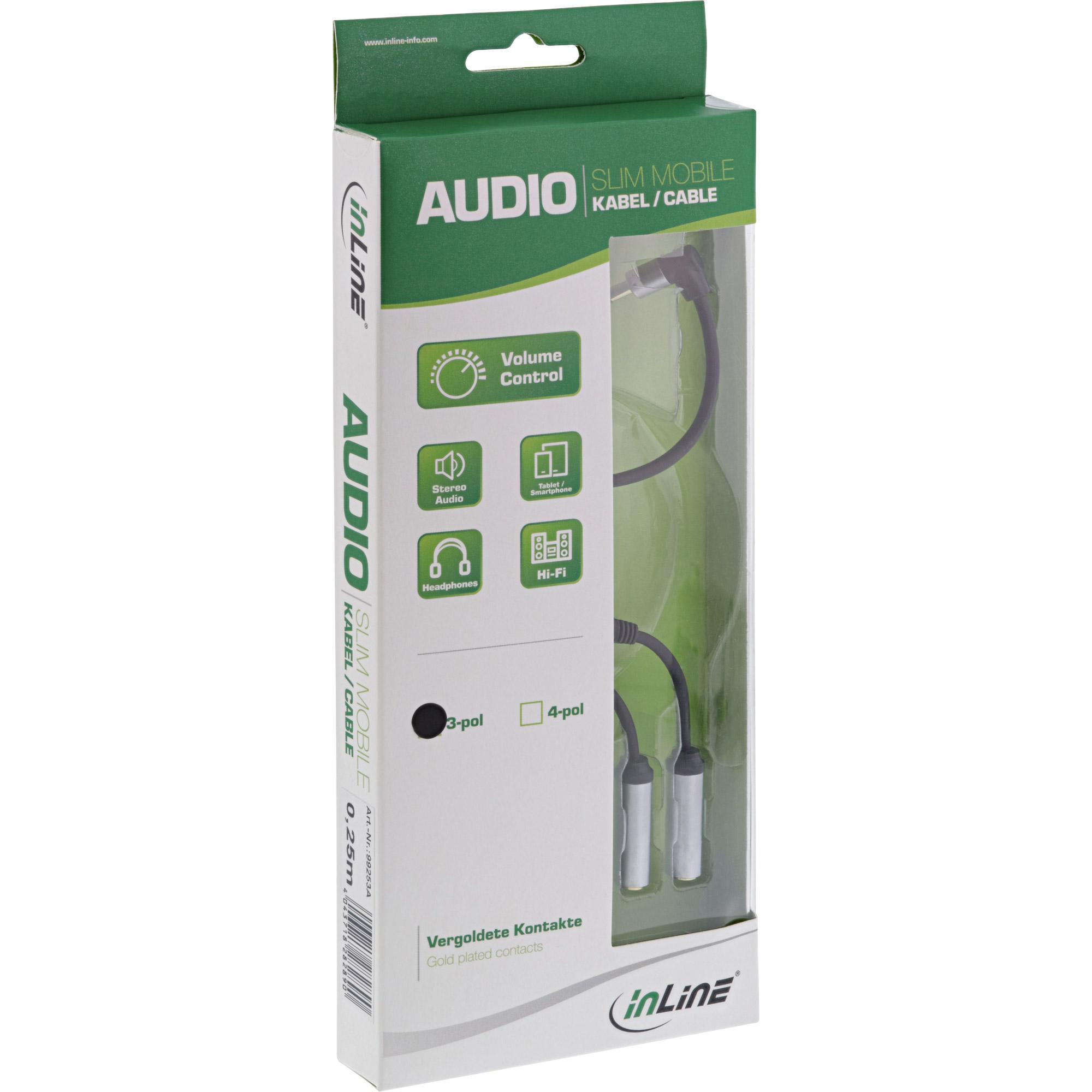 Jack audio sottile a Y da 3,5 mm ST a 2x BU - con controllo volume - 0,25 m