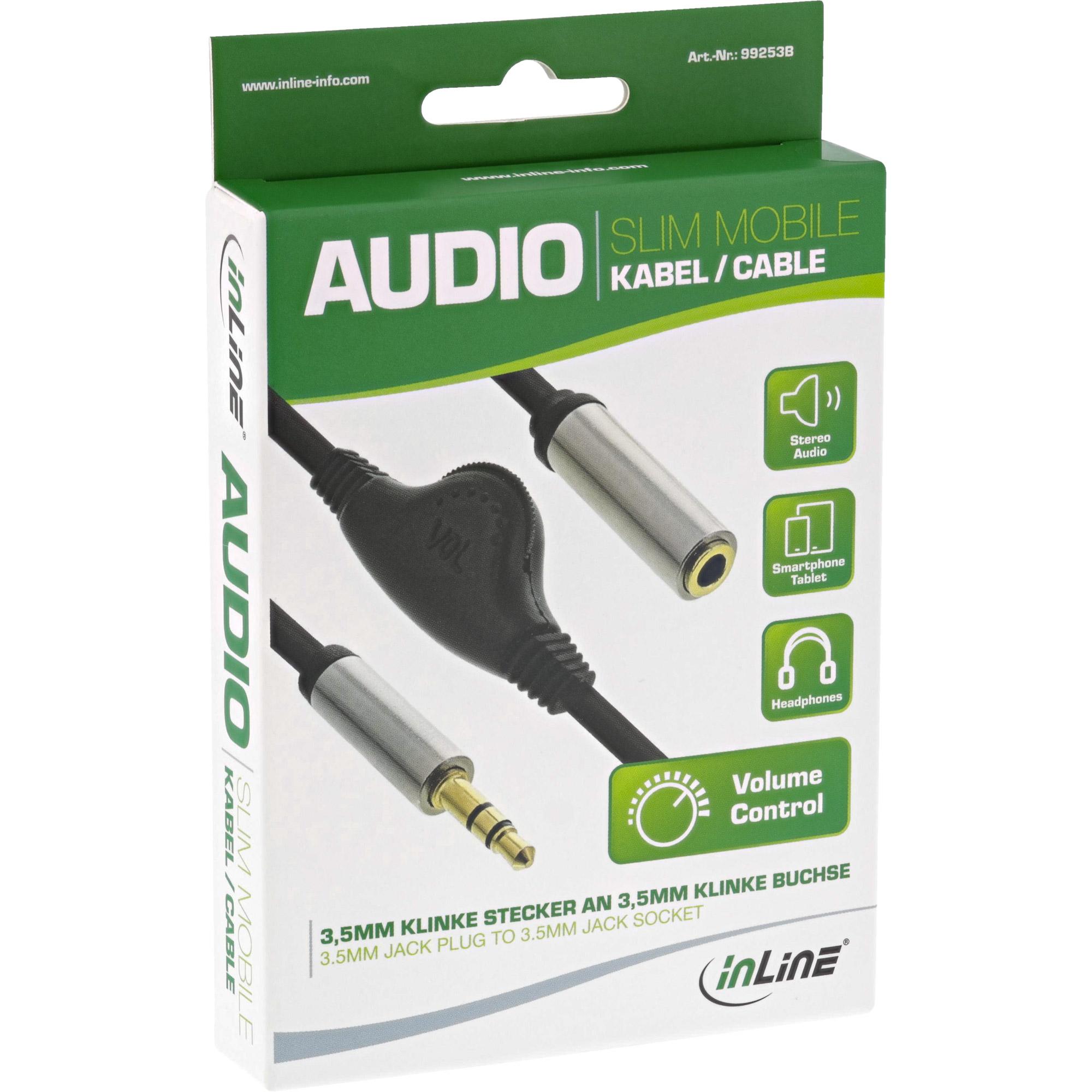 Cavo audio sottile jack 3,5 mm ST - BU - con controllo volume - 0,25 m