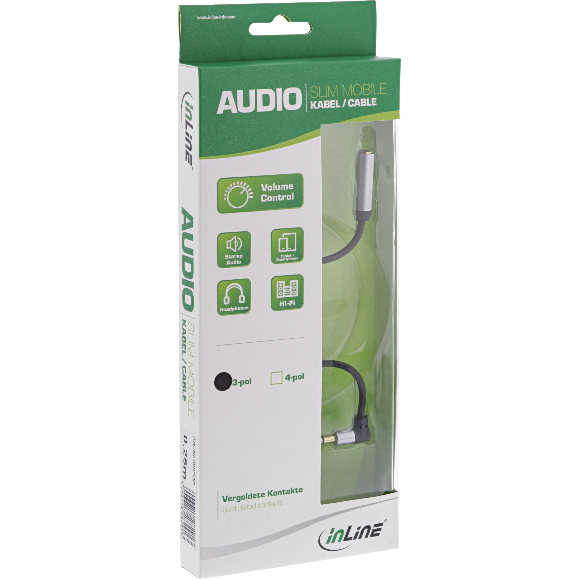 Cavo audio sottile jack 3,5 mm ST angolato - BU - con controllo del volume