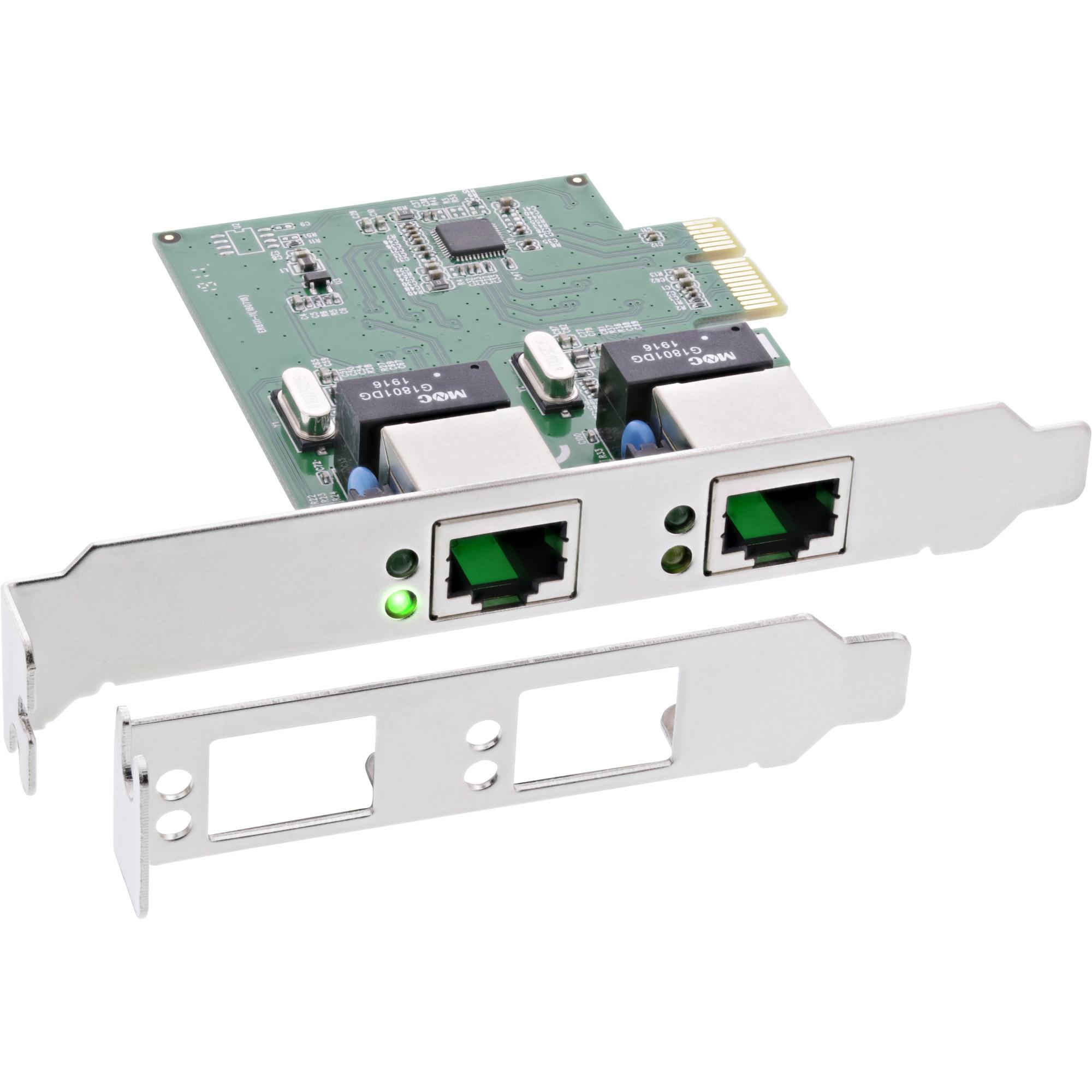 Scheda di rete Dual Gigabit inline PCI Express 2x 1Gbit/S PCIE X1 incluso la foglio di slot a basso profilo (51126K)