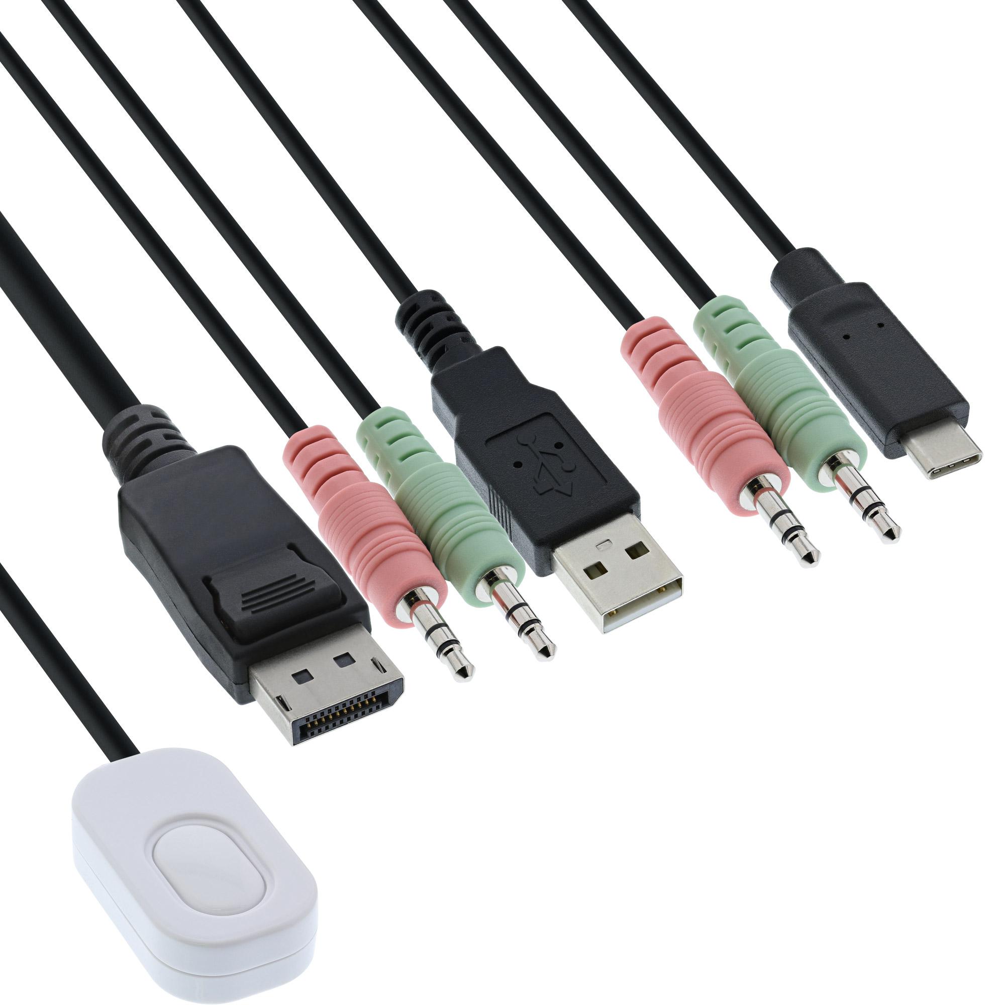 Switch KVM - 2 vie - Da USB-C+DP a DisplayPort - 4K - Audio - cavo integrato
