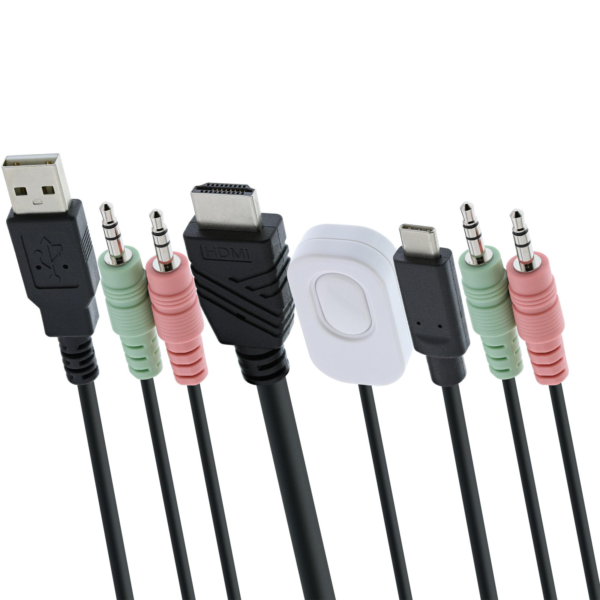 Switch KVM - 2 vie - USB-C + HDMI a HDMI - 4K - con audio - cavo integrato