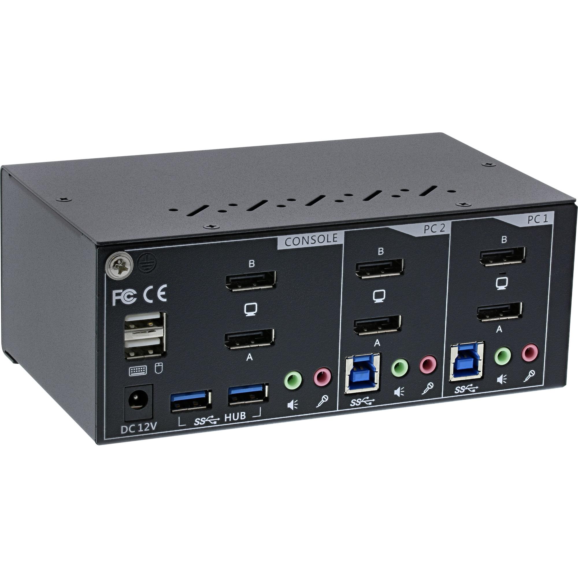 Switch KVM da tavolo - 2 vie - Doppio monitor DP 1.2 - 4K - USB 3.0 - Audio