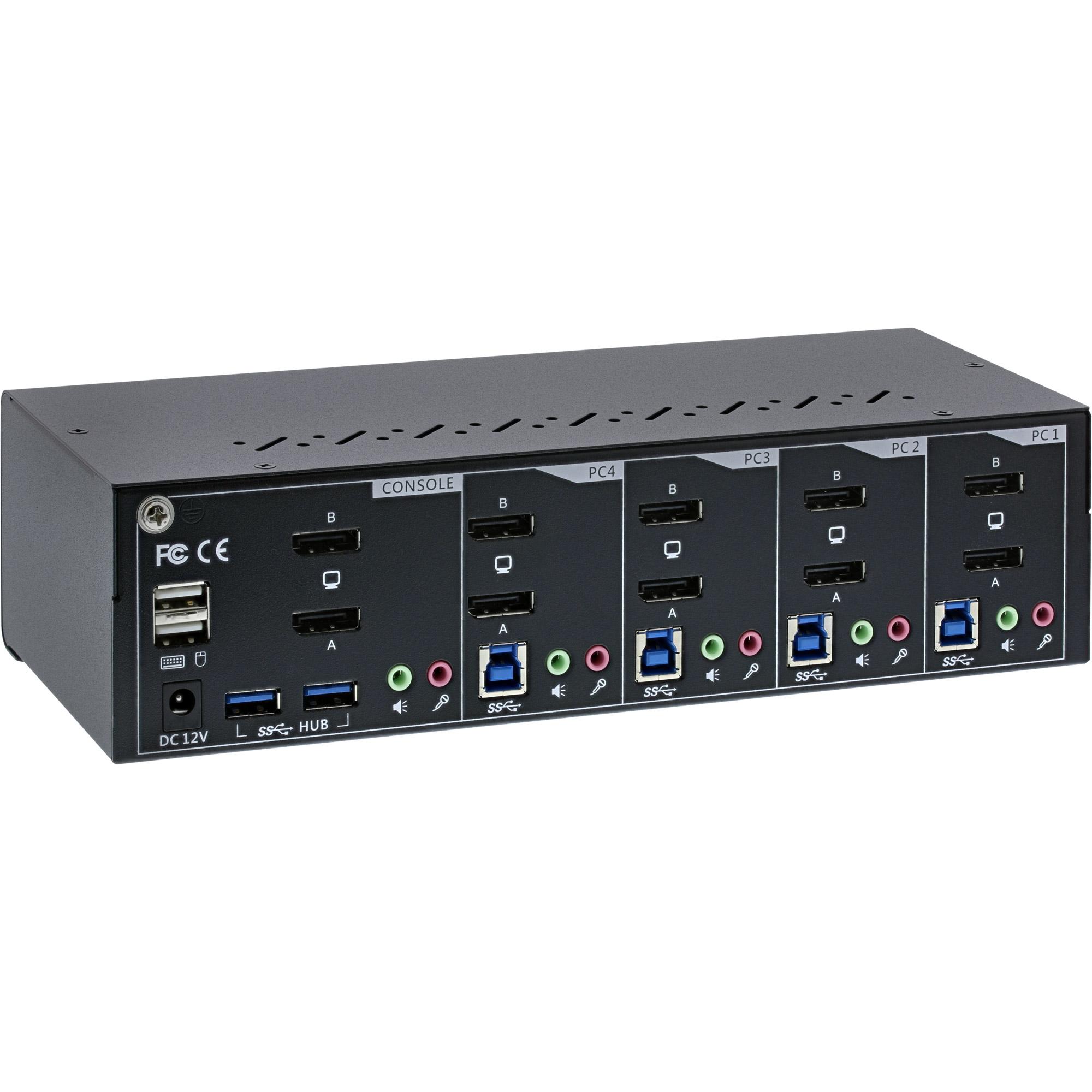 Switch KVM da tavolo - 4 vie - Doppio monitor DP 1.2 - 4K - USB 3.0 - Audio