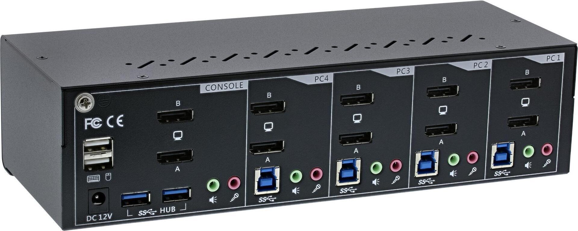 Switch KVM da tavolo - 4 vie - Doppio monitor DP 1.2 - 4K - USB 3.0 - Audio