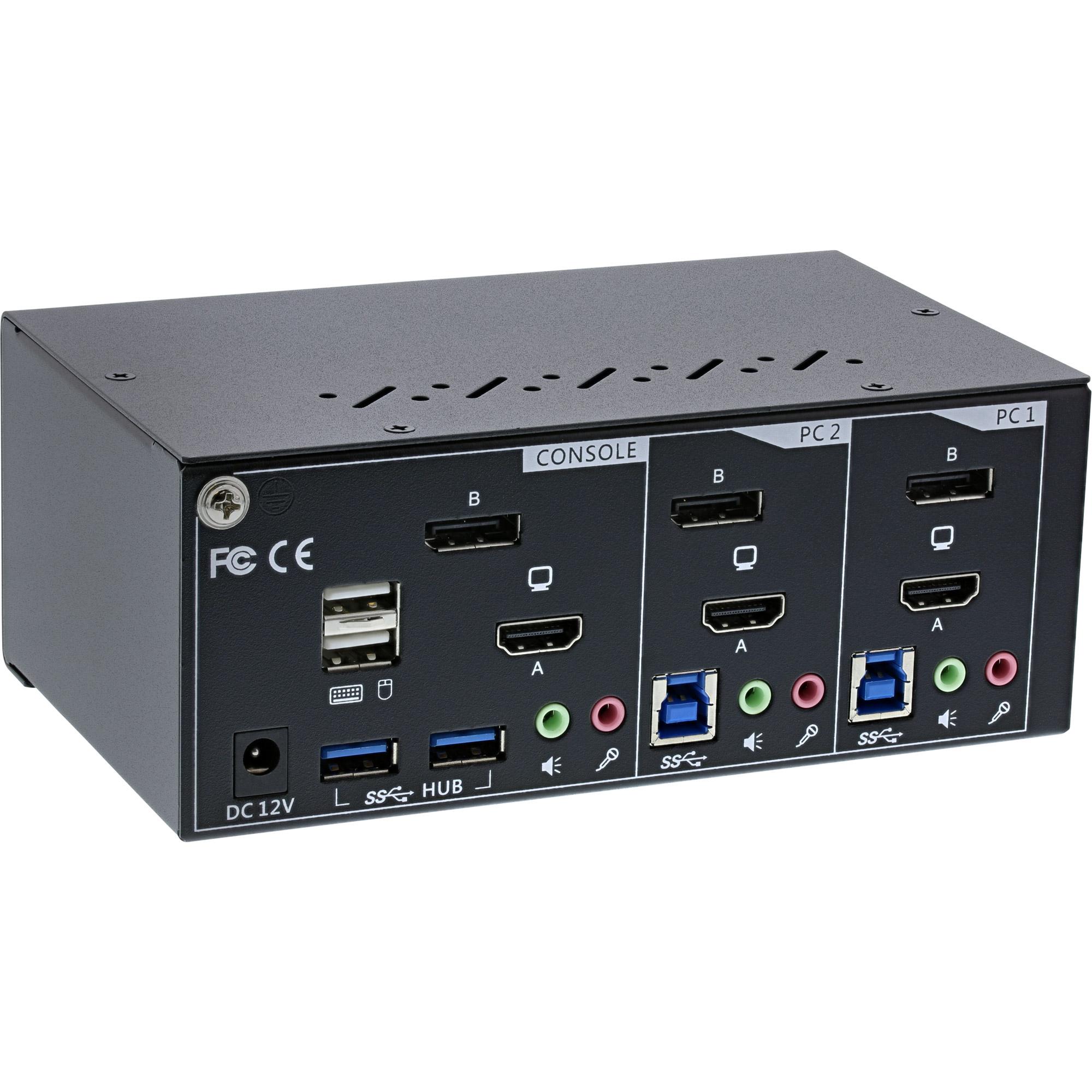 Switch KVM da tavolo - 2 vie - Doppio monitor - DP+HDMI - 4K - USB 3.0 - Audio