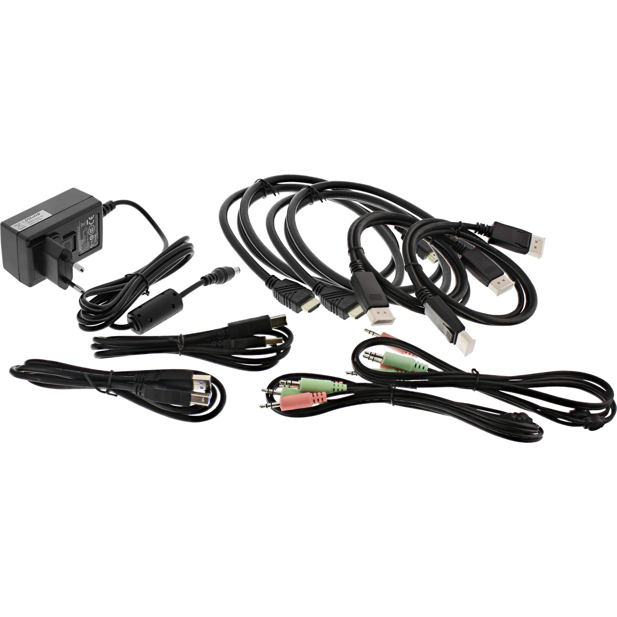 Switch KVM da tavolo - 2 vie - Doppio monitor - DP+HDMI - 4K - USB 3.0 - Audio