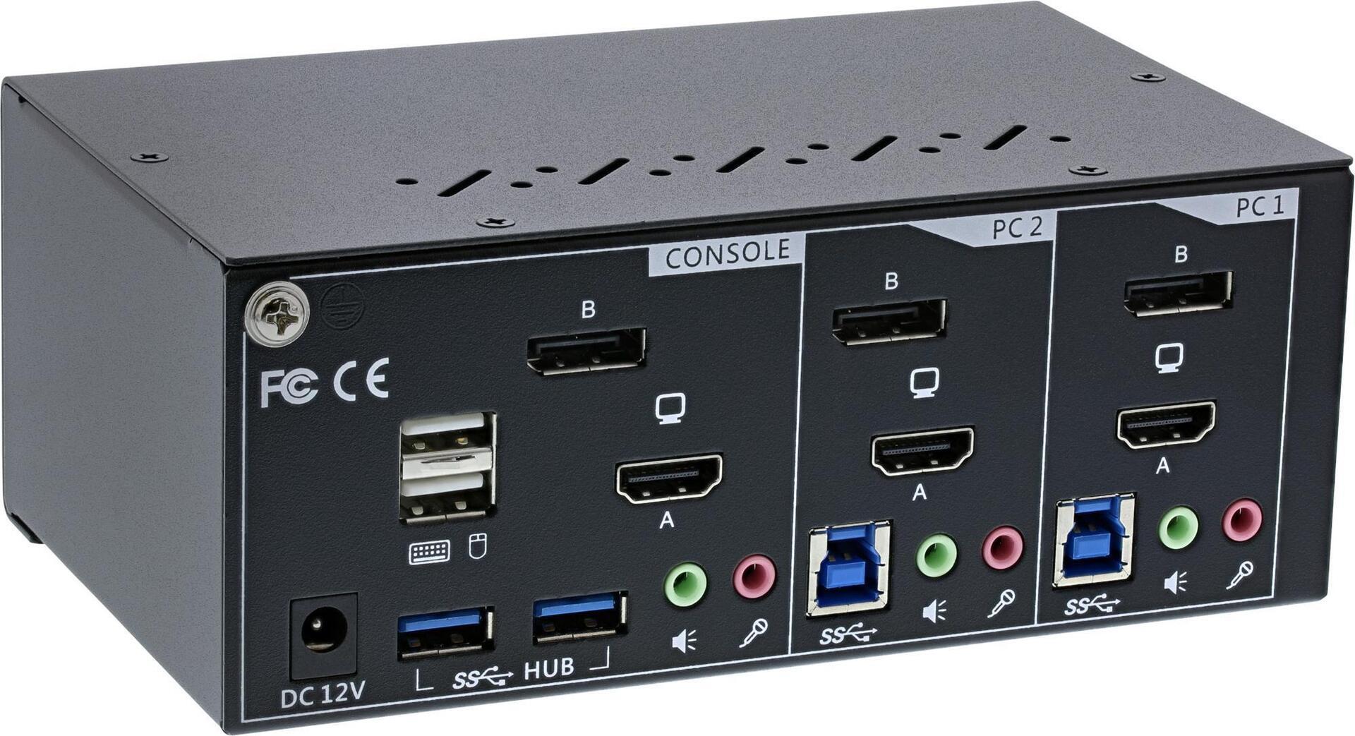 Switch KVM da tavolo - 2 vie - Doppio monitor - DP+HDMI - 4K - USB 3.0 - Audio