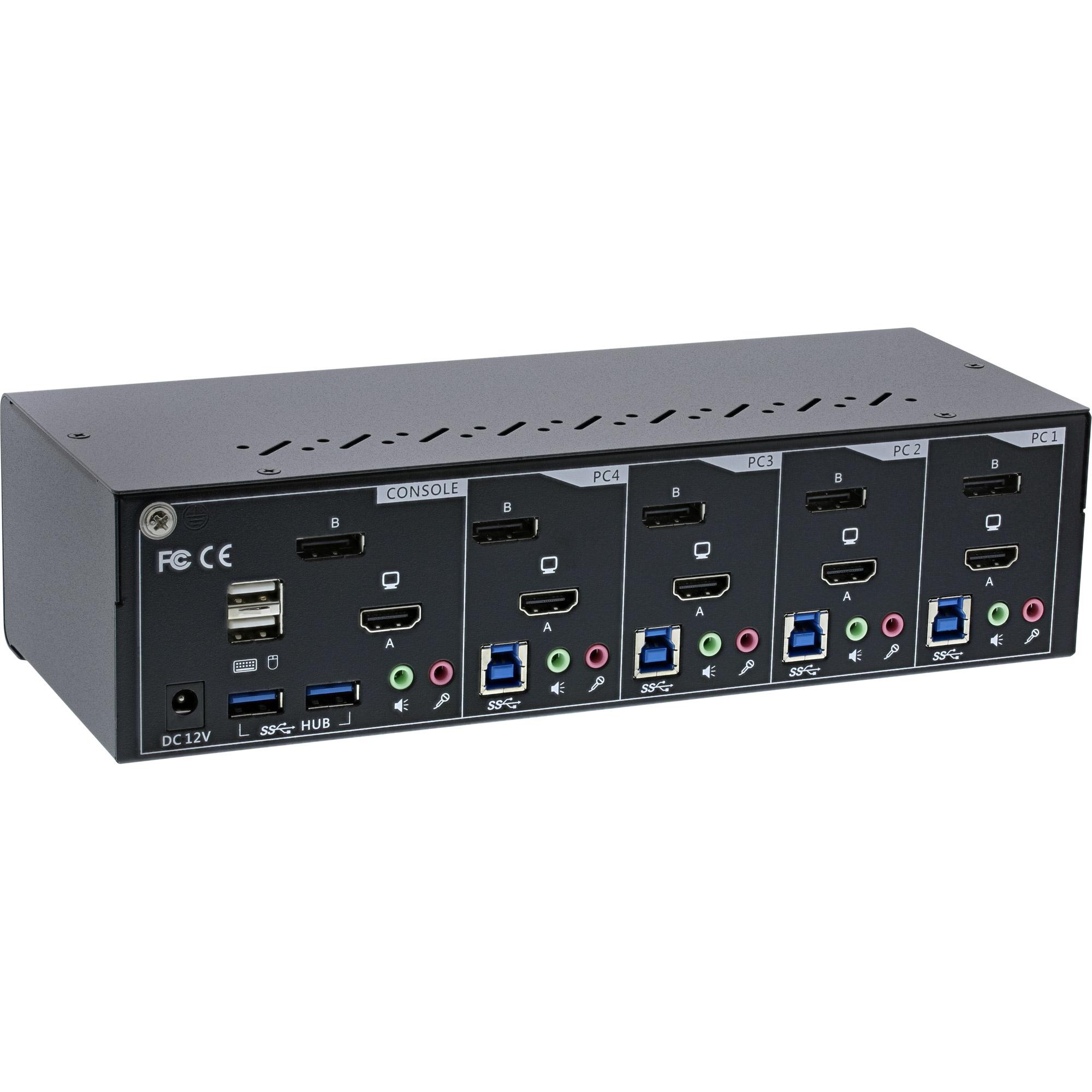 Switch KVM da tavolo - 4 vie - Doppio monitor - DP + HDMI - 4K - USB 3.0 - Audio