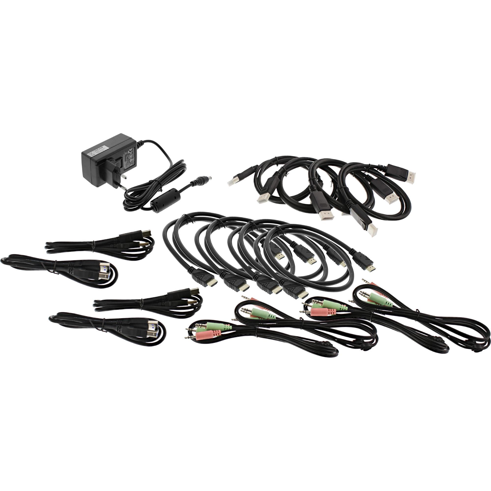 Switch KVM da tavolo - 4 vie - Doppio monitor - DP + HDMI - 4K - USB 3.0 - Audio