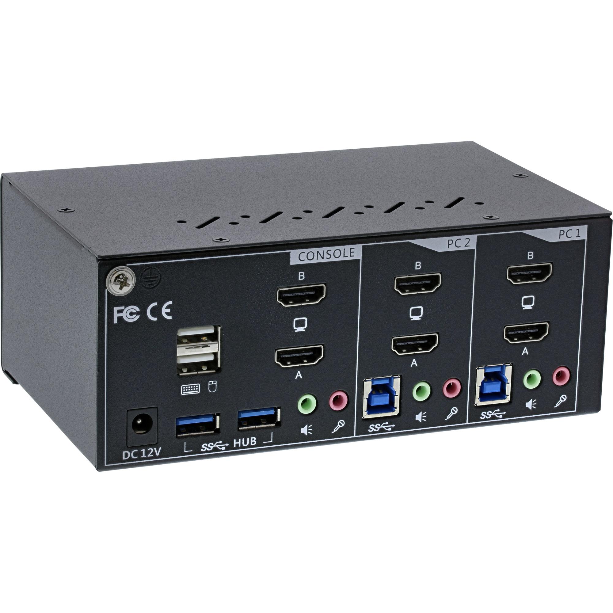 Switch KVM da tavolo - 2 vie - Doppio monitor - HDMI - 4K - USB 3.0 - Audio