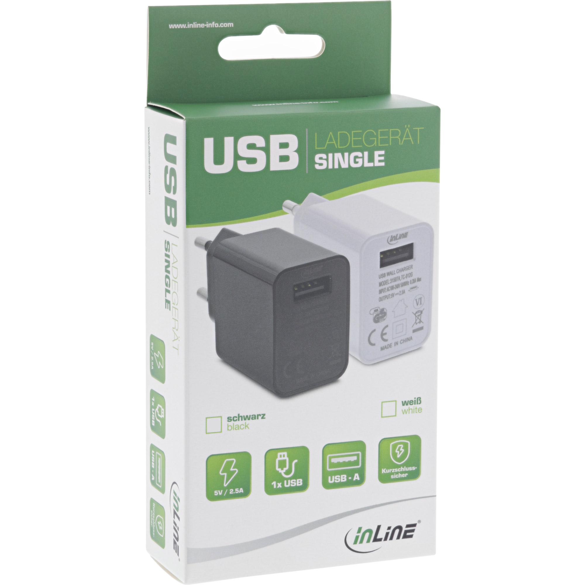 Caricatore USB singolo - Alimentatore - 100-240V a 5V-2,5A - bianco