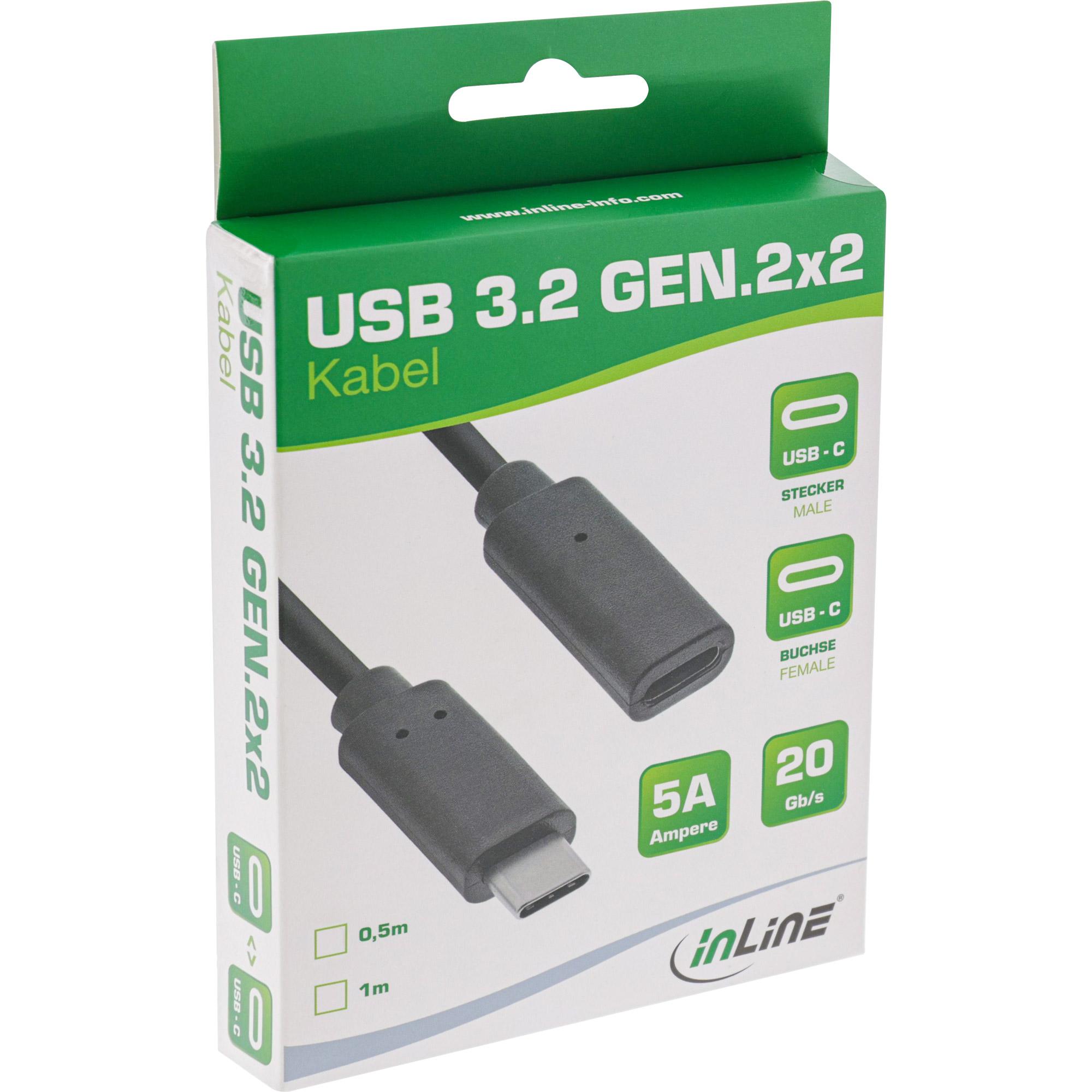 Inline - cavo perdita USB - USB -C (M) a USB -C (W) - USB 3.2 GEN 1 - 5 A - 1 M - Soggetto a alimentazione - Black